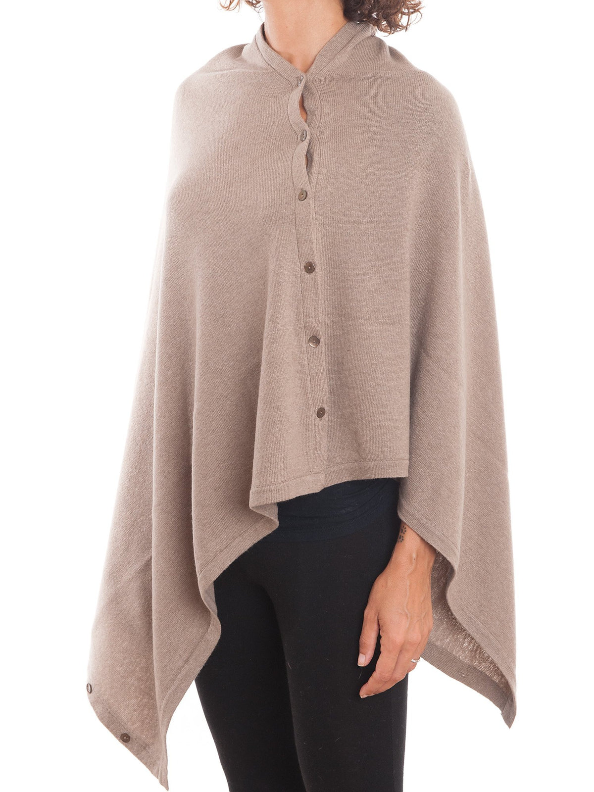 Poncho aus Kaschmirmischung mit Knöpfen, Farbe Nerz, Ansicht 2 | Dalle Piane Cashmere