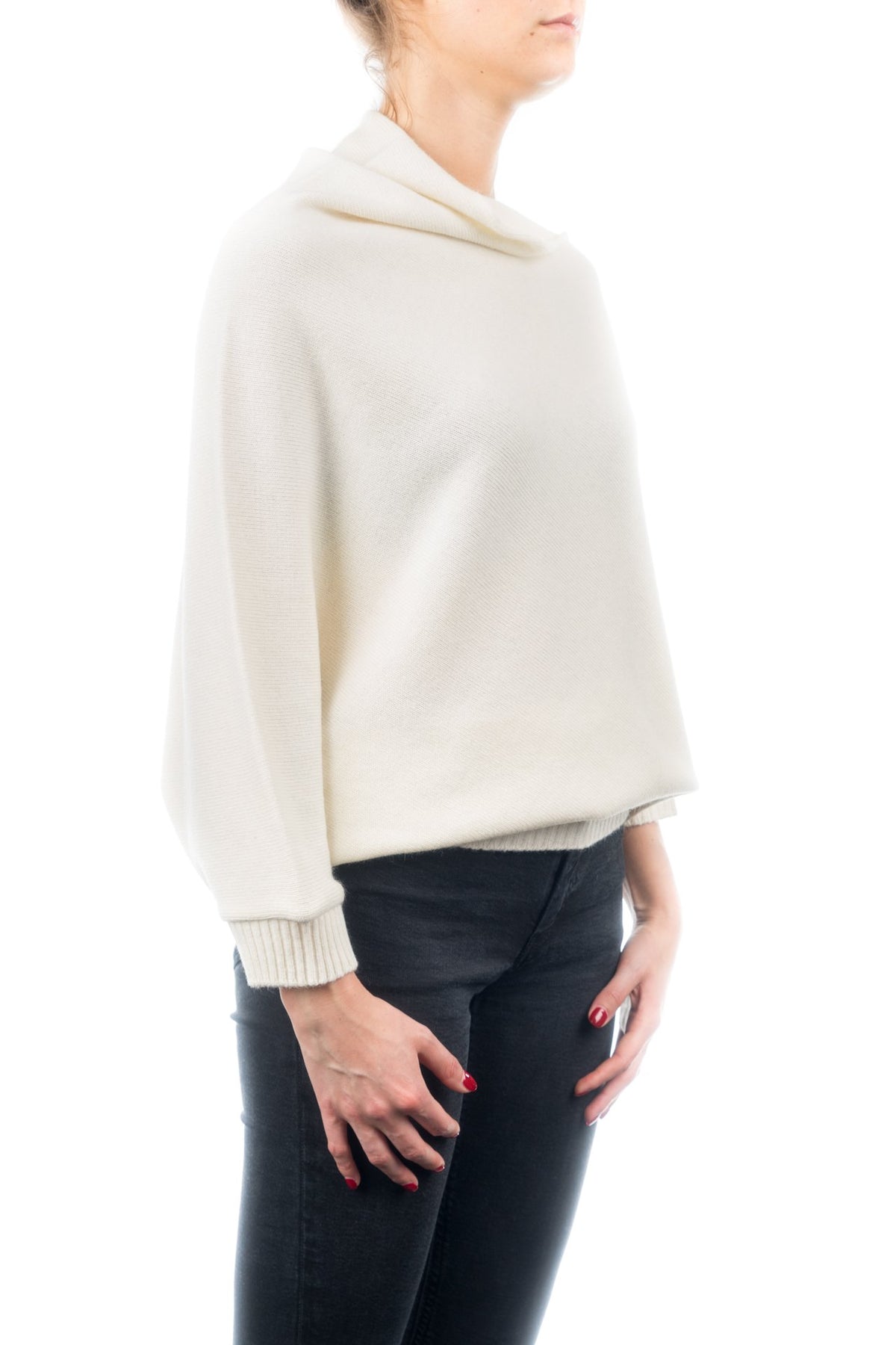 Poncho mit Ärmeln aus Kaschmirmischung, Farbe Creme, Ansicht 2 | Dalle Piane Cashmere