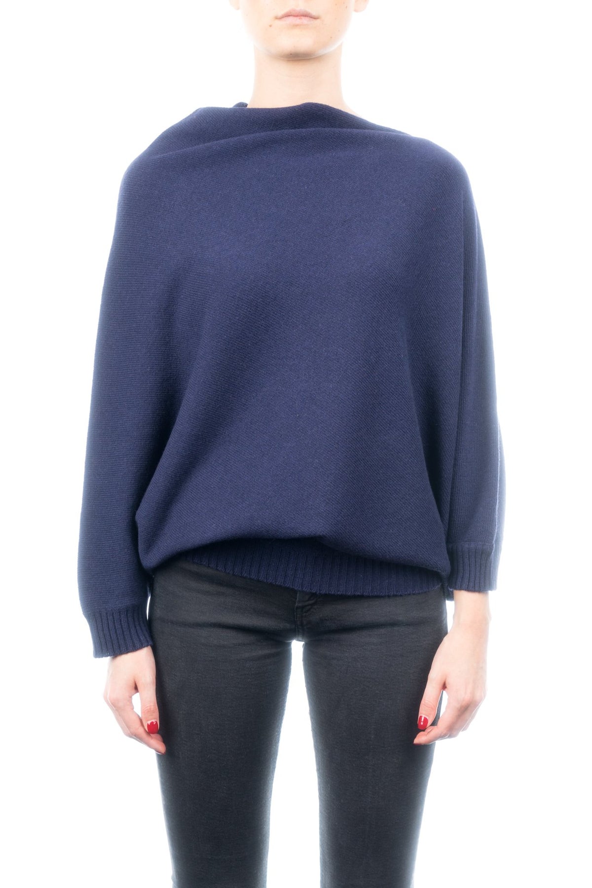 Poncho mit Ärmeln aus Kaschmirmischung, Farbe Blau | Dalle Piane Cashmere
