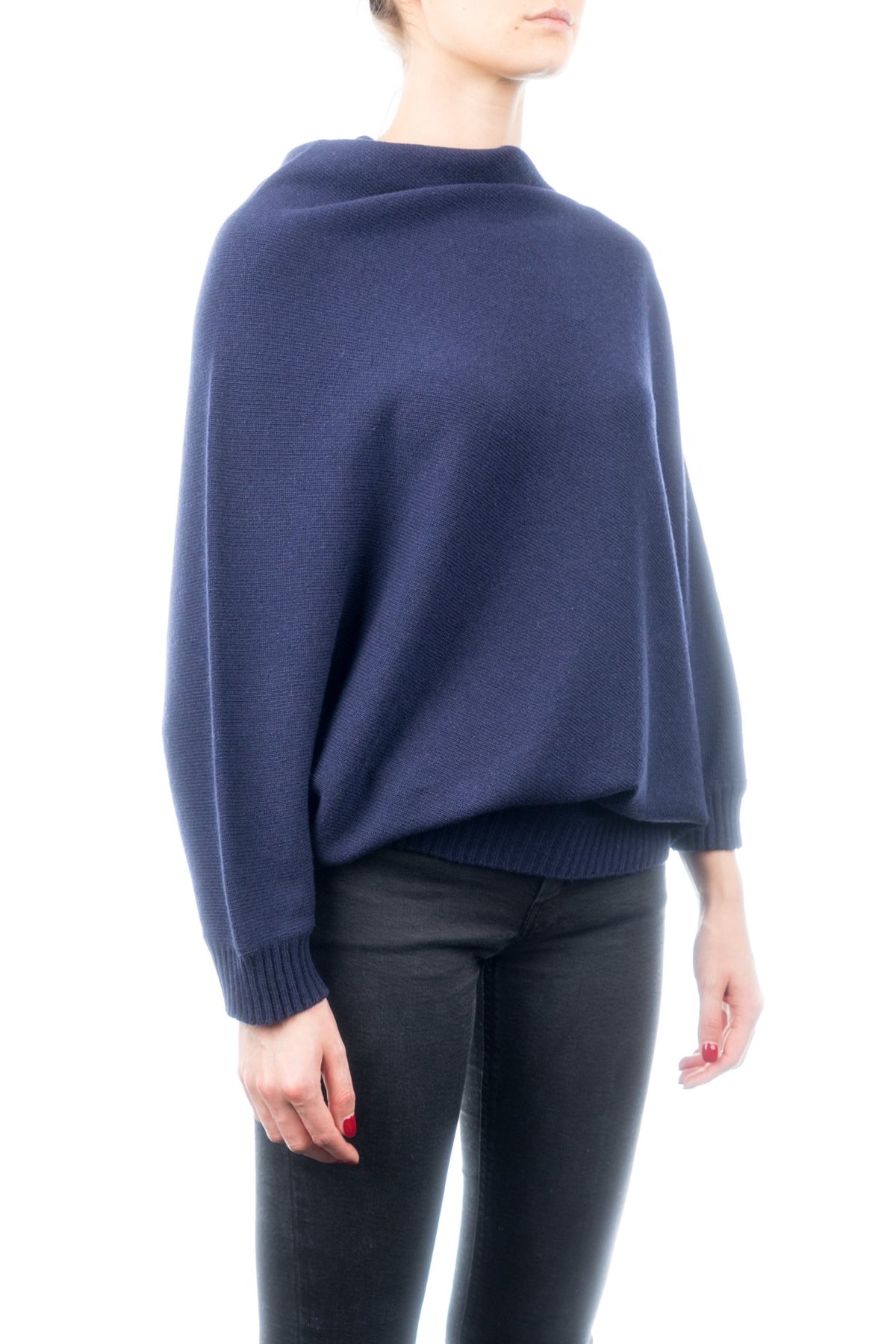 Poncho mit Ärmeln aus Kaschmirmischung, Farbe Blau, Ansicht 2 | Dalle Piane Cashmere