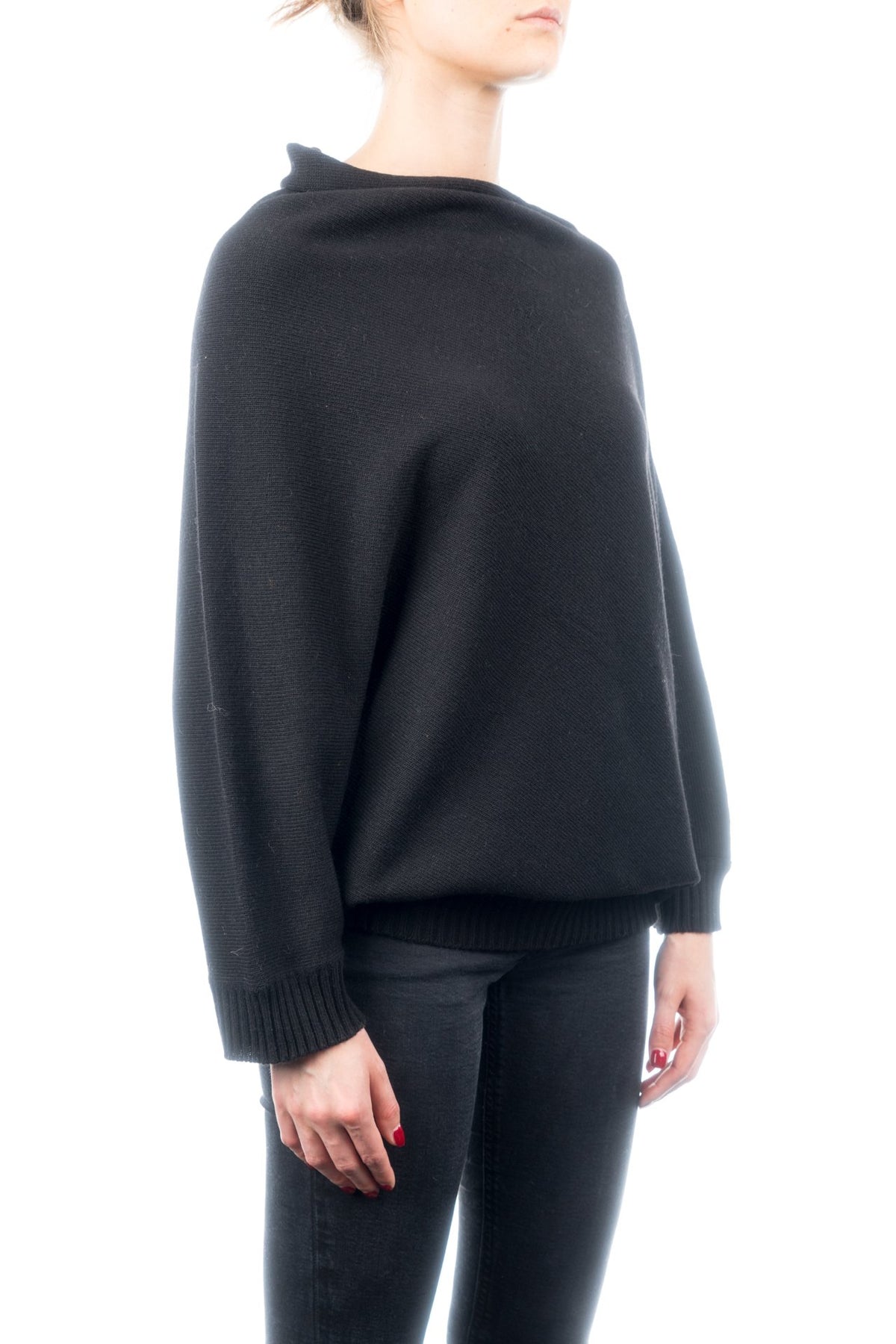 Poncho mit Ärmeln aus Kaschmirmischung, Farbe Schwarz, Ansicht 2 | Dalle Piane Cashmere