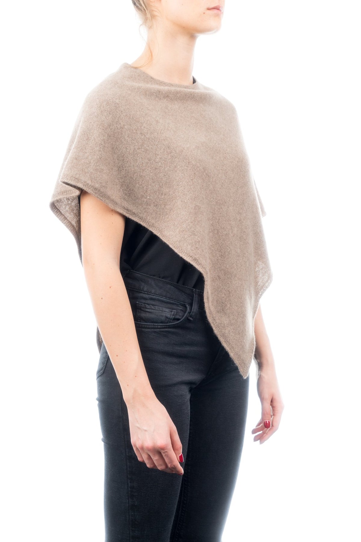 Kurzer Poncho 100 % Kaschmir, Farbe Nerz, Ansicht 2 | Dalle Piane Cashmere