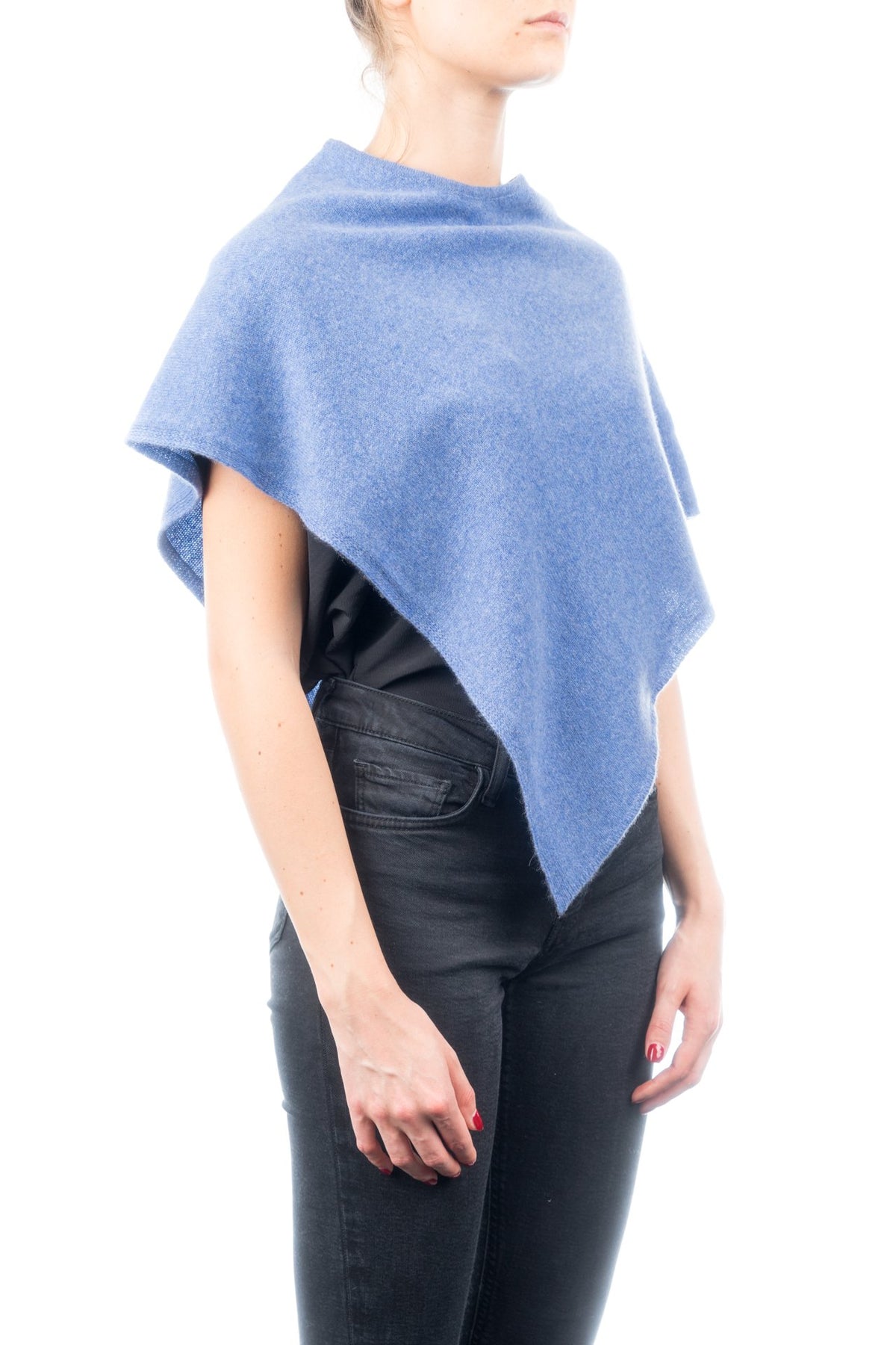 Kurzer Poncho 100 % Kaschmir, Farbe Hellblau, Ansicht 2 | Dalle Piane Cashmere