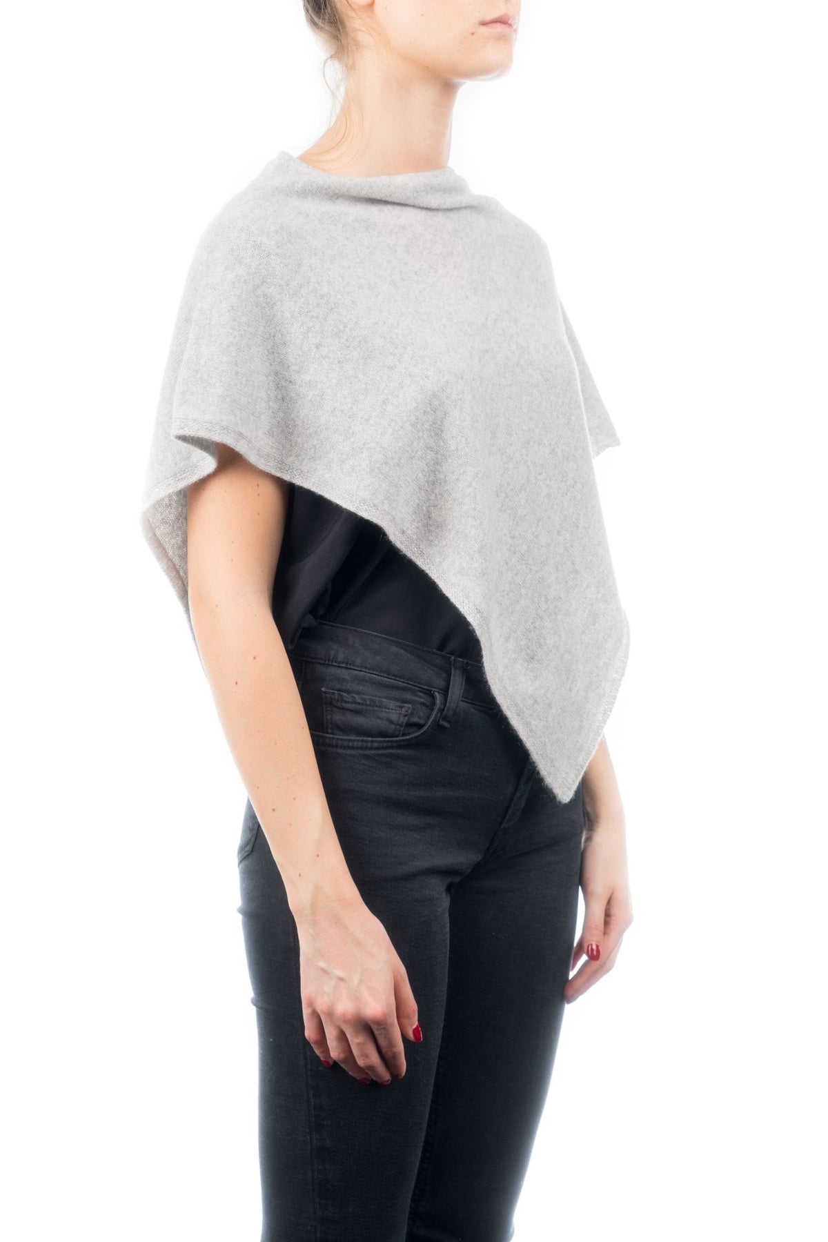 Kurzer Poncho 100 % Kaschmir, Farbe Grau, Ansicht 2 | Dalle Piane Cashmere