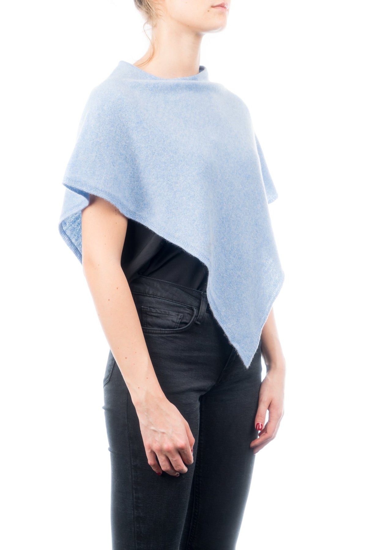Kurzer Poncho 100 % Kaschmir, Farbe Himmel, Ansicht 2 | Dalle Piane Cashmere