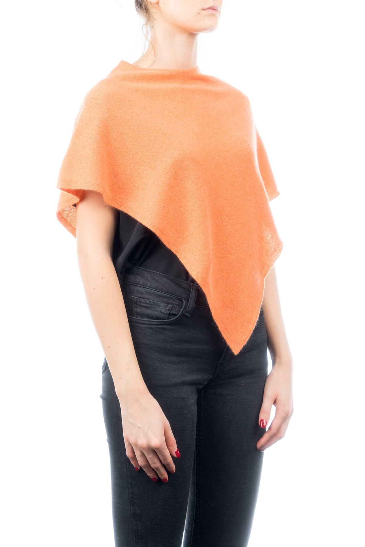 Kurzer Poncho 100 % Kaschmir, Farbe Orange, Ansicht 2 | Dalle Piane Cashmere
