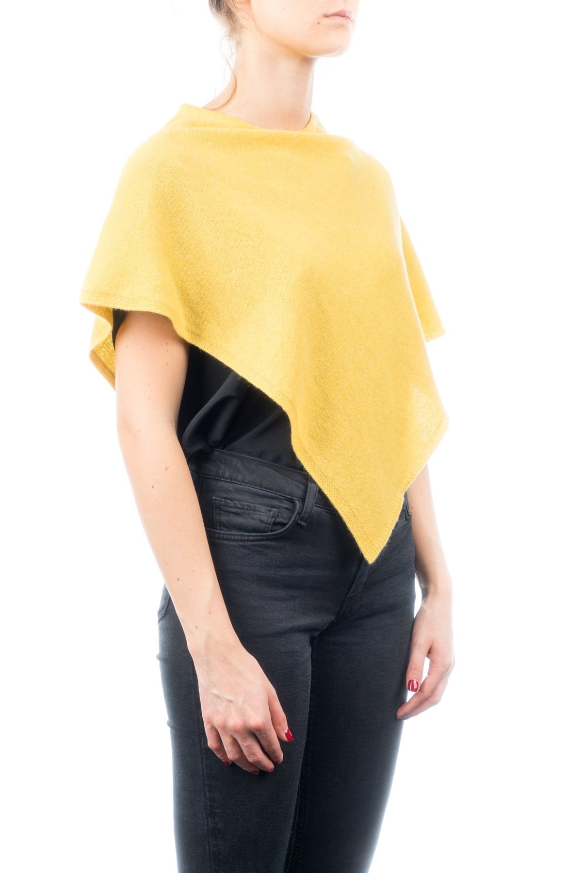 Kurzer Poncho 100 % Kaschmir, Farbe Gelb, Ansicht 2 | Dalle Piane Cashmere