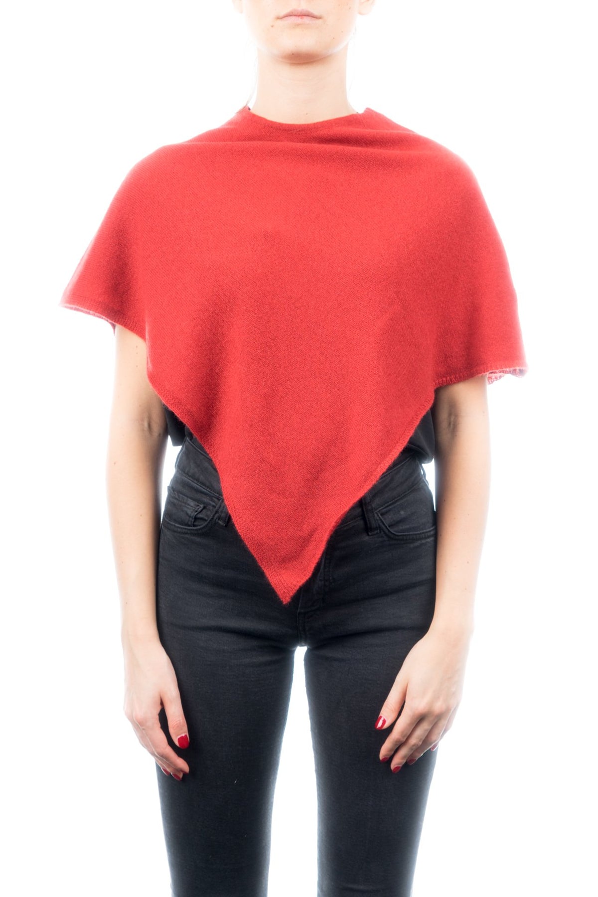 Kurzer Poncho 100 % Kaschmir, Farbe Rot | Dalle Piane Cashmere