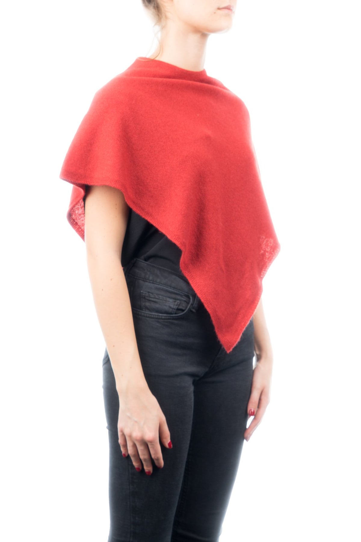 Kurzer Poncho 100 % Kaschmir, Farbe Rot, Ansicht 2 | Dalle Piane Cashmere
