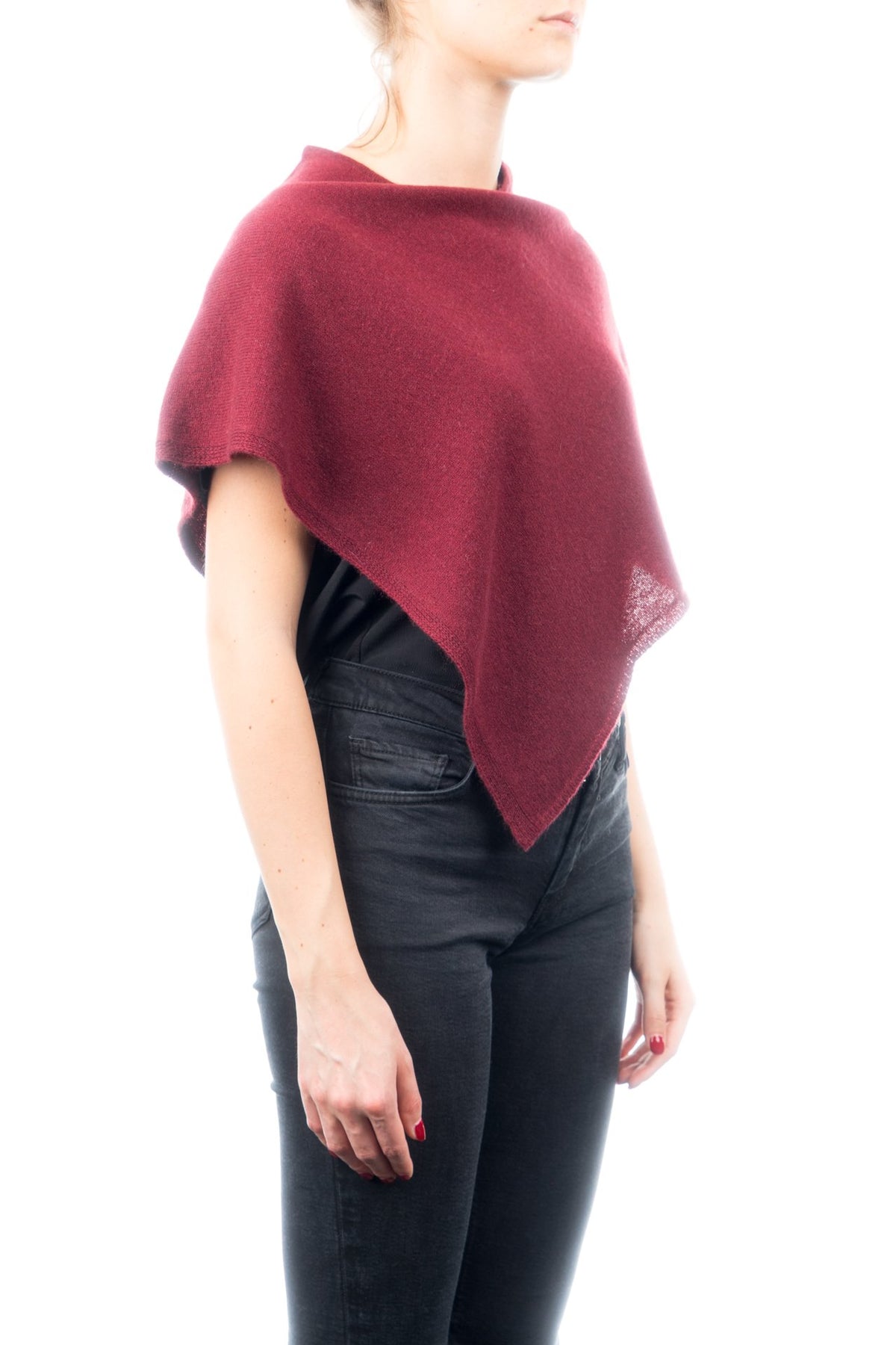 Kurzer Poncho 100 % Kaschmir, Farbe Bordeaux, Ansicht 2 | Dalle Piane Cashmere