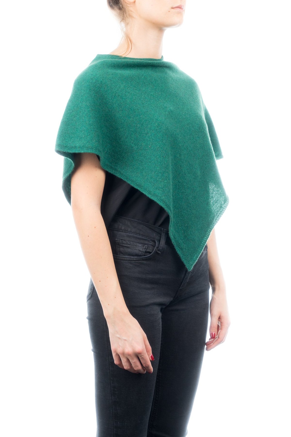 Kurzer Poncho 100 % Kaschmir, Farbe Grün, Ansicht 2 | Dalle Piane Cashmere
