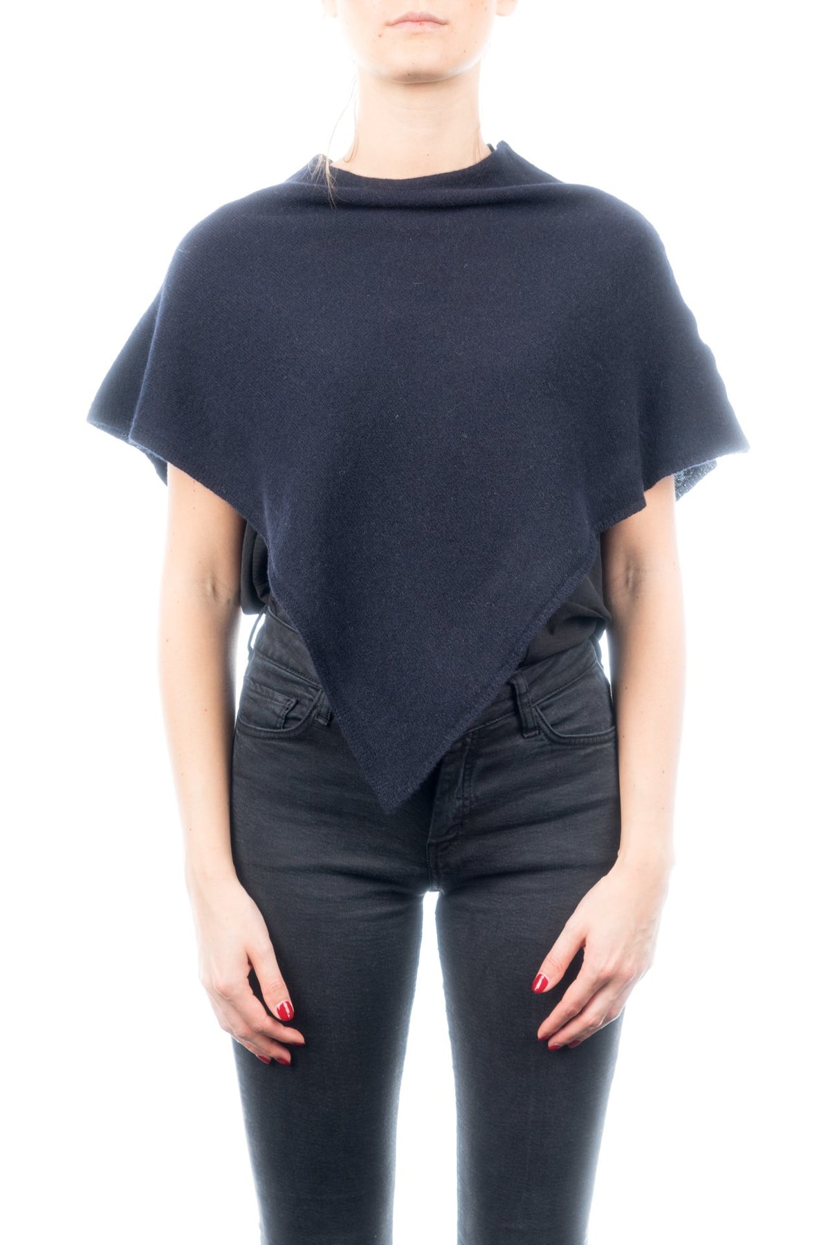 Kurzer Poncho 100 % Kaschmir, Farbe Blau | Dalle Piane Cashmere