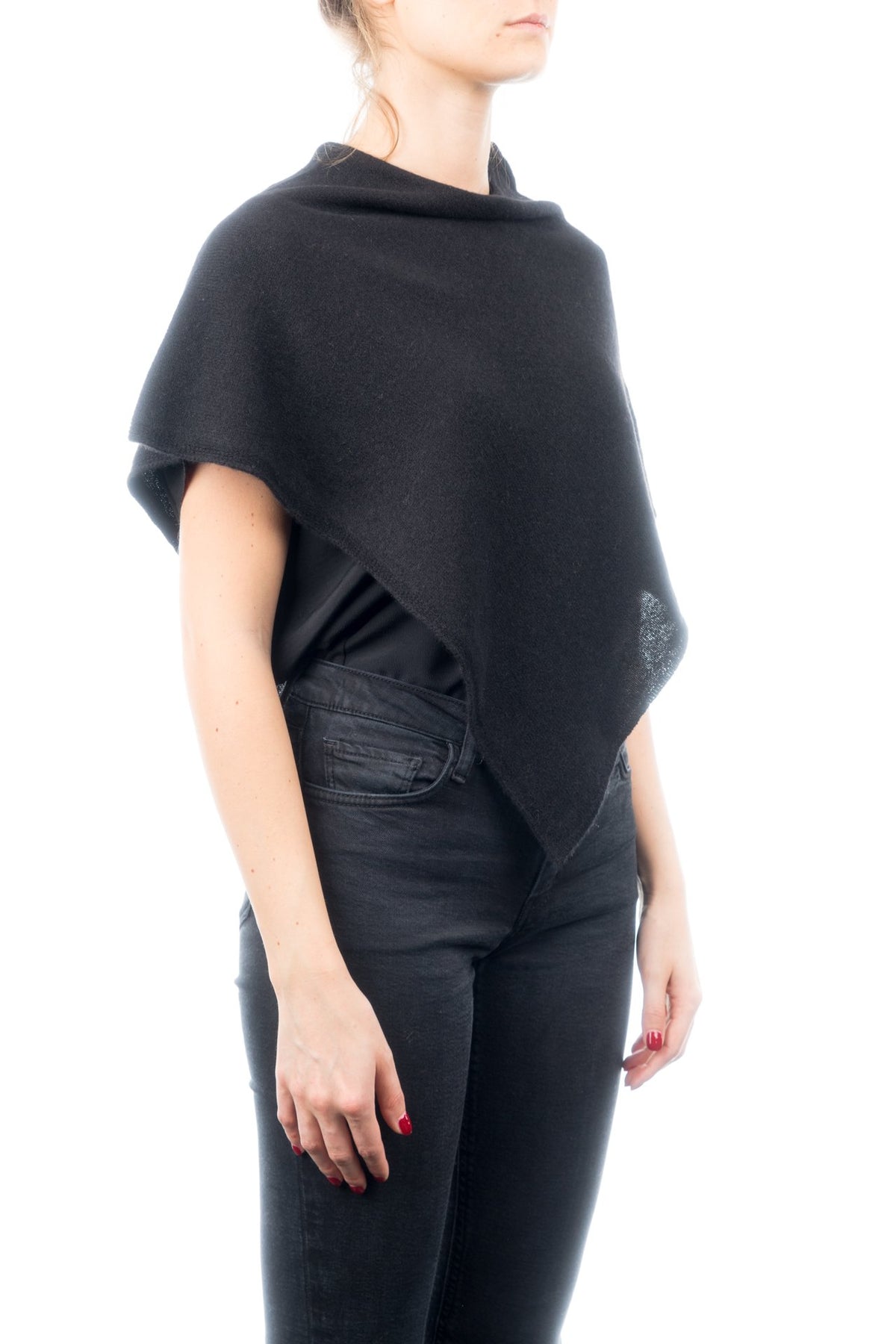 Kurzer Poncho 100 % Kaschmir, Farbe Schwarz, Ansicht 2 | Dalle Piane Cashmere