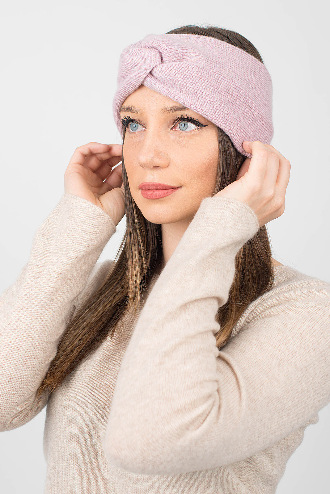 Haarband aus Kaschmir-Mischgewebe, Farbe Rosa, Ansicht 2 | Dalle Piane Cashmere