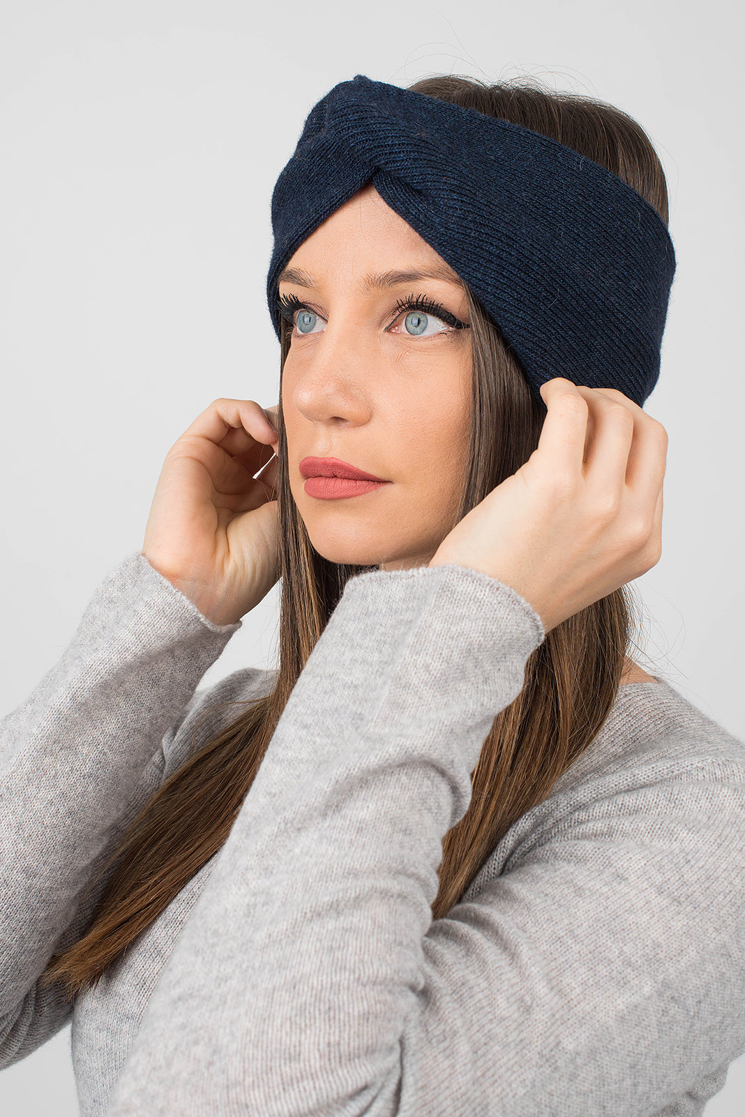 Haarband aus Kaschmir-Mischgewebe, Farbe Blau, Ansicht 2 | Dalle Piane Cashmere