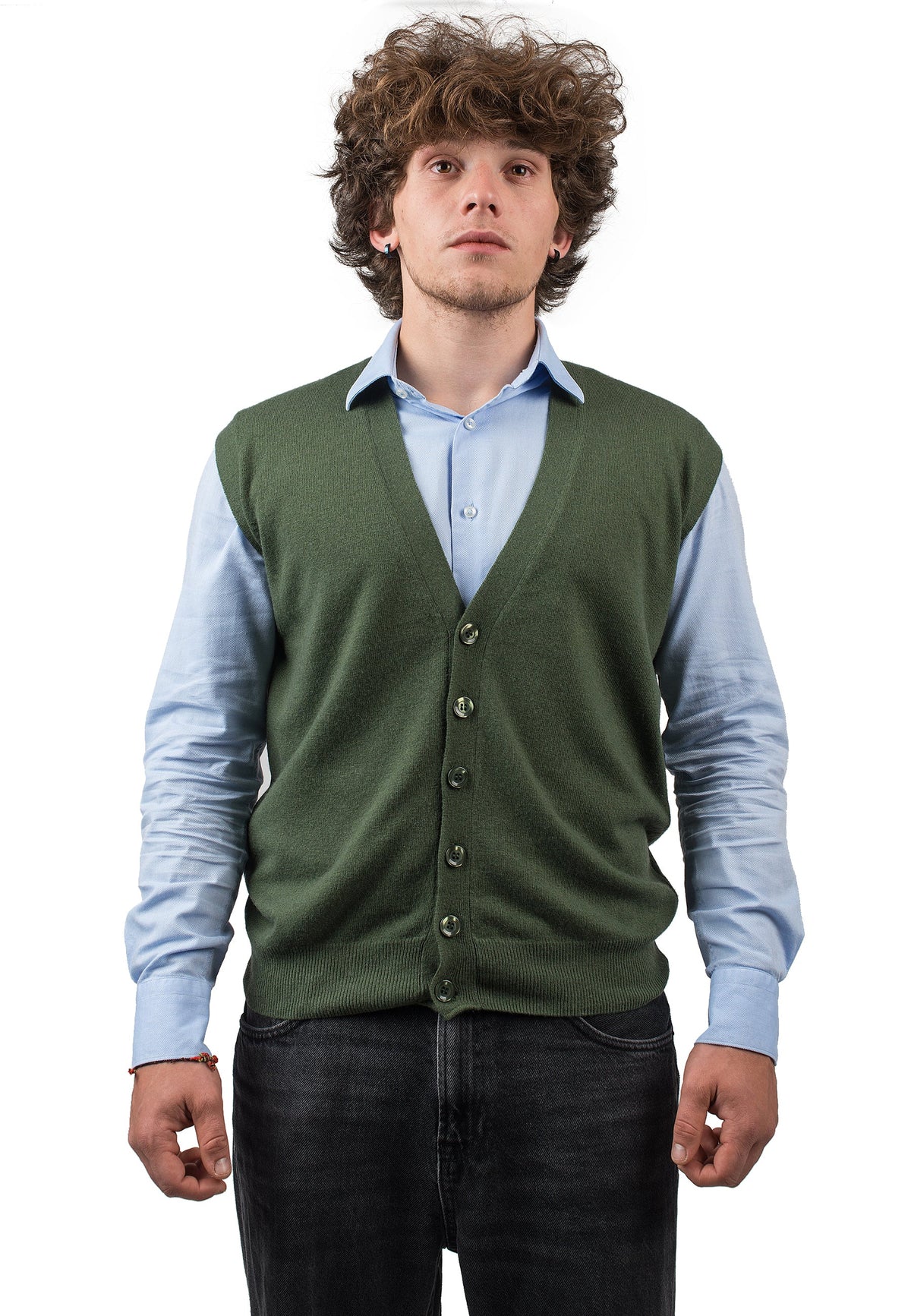 Geknöpfte Weste aus Kaschmirmischung, Farbe Khaki | Dalle Piane Cashmere