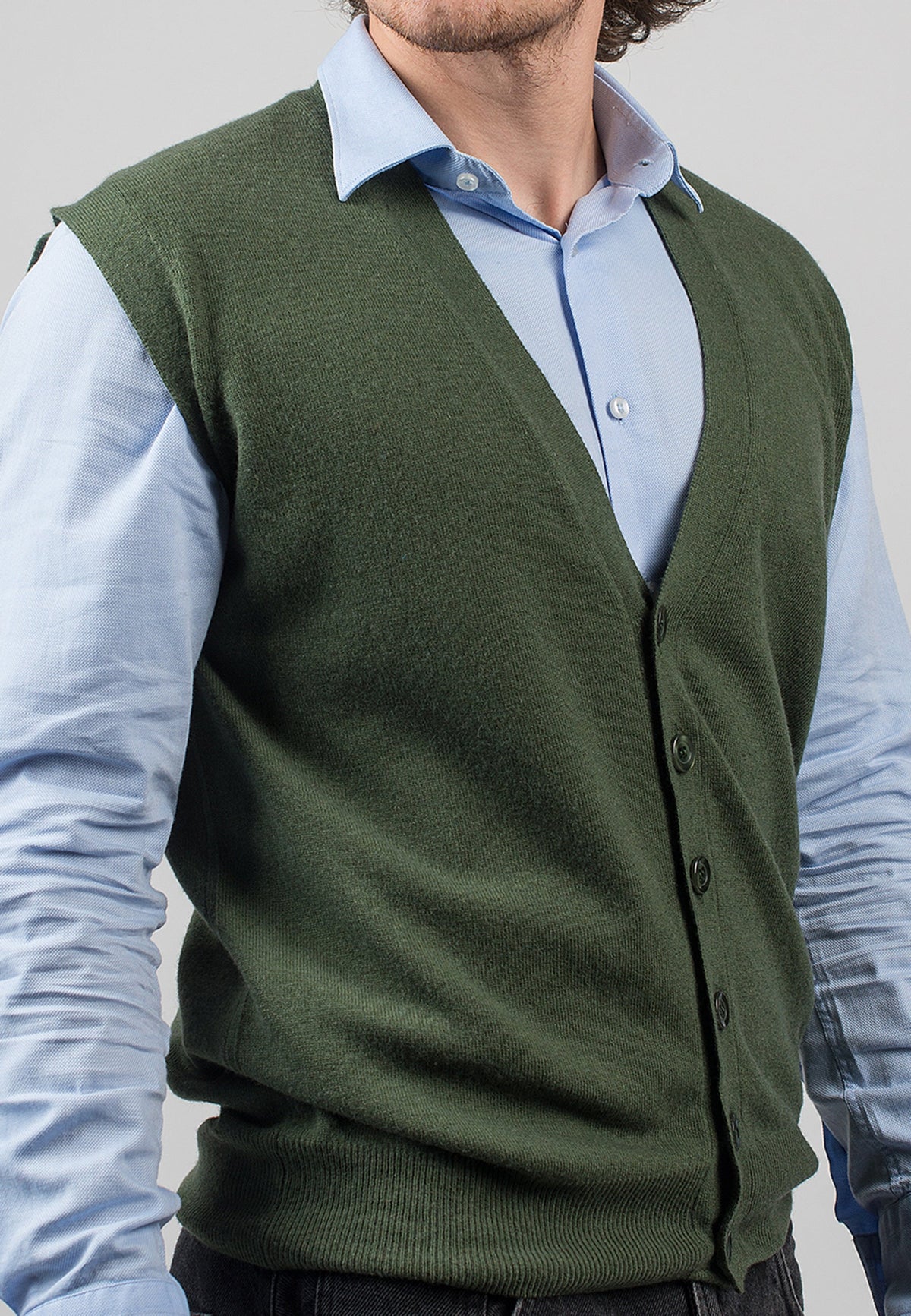 Geknöpfte Weste aus Kaschmirmischung, Farbe Khaki, Ansicht 3 | Dalle Piane Cashmere
