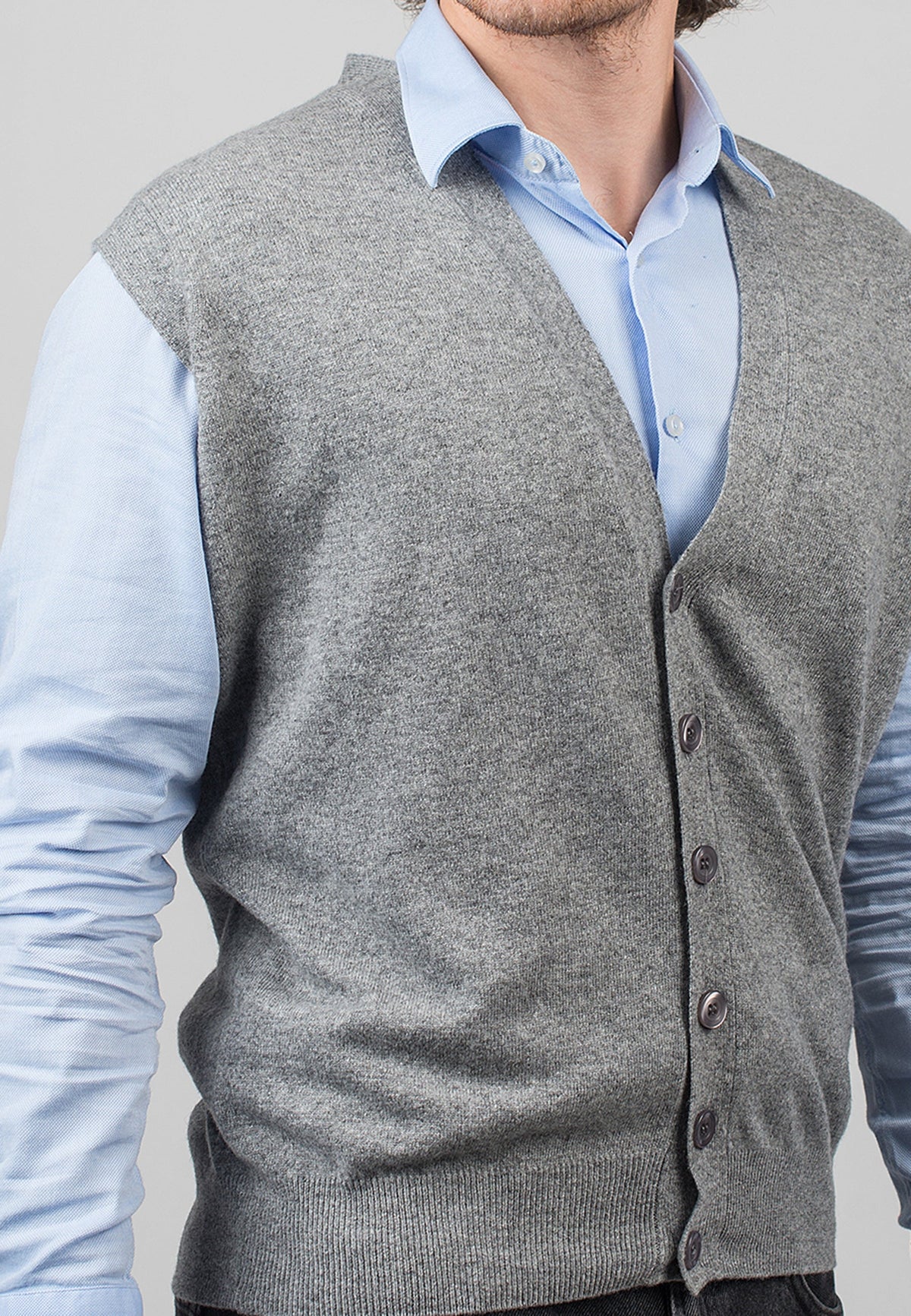 Geknöpfte Weste aus Kaschmirmischung, Farbe Grau, Ansicht 3 | Dalle Piane Cashmere