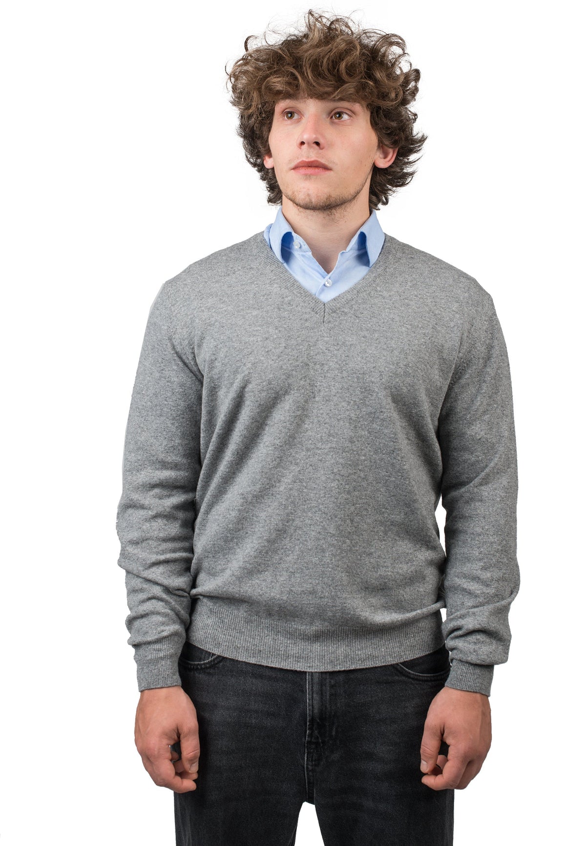 V-Ausschnitt aus Kaschmirmischung, Farbe Grau | Dalle Piane Cashmere