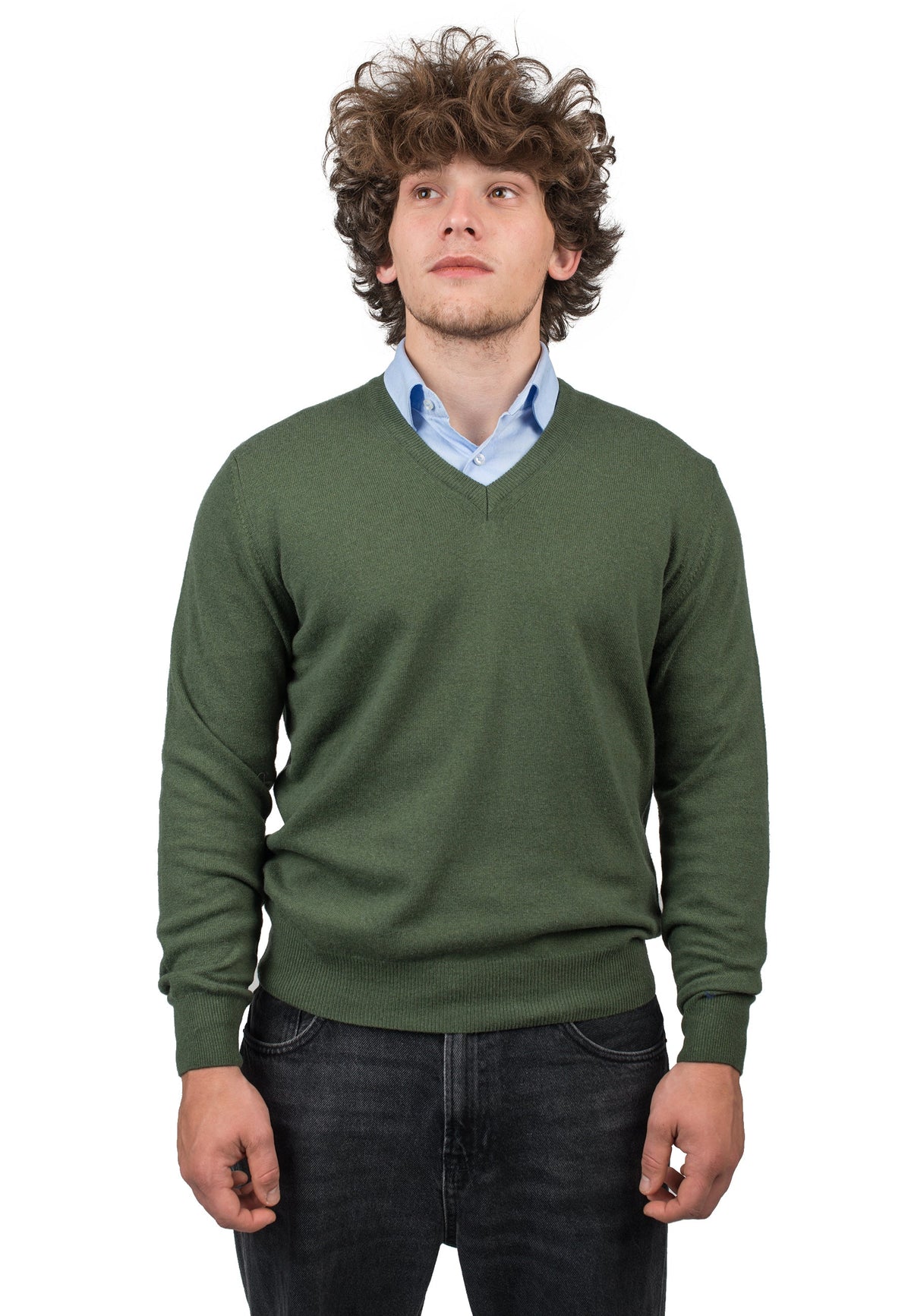V-Ausschnitt aus Kaschmirmischung, Farbe Khaki | Dalle Piane Cashmere
