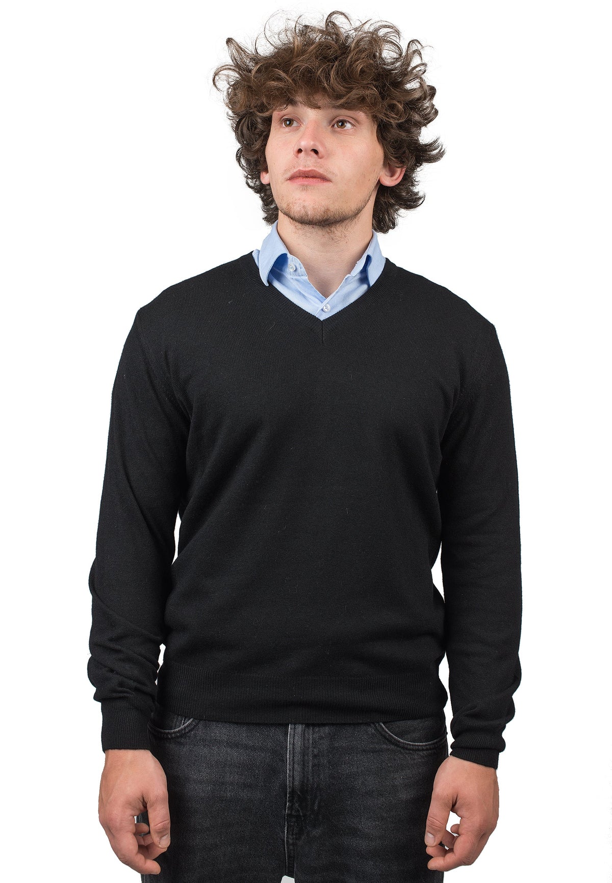 V-Ausschnitt aus Kaschmirmischung, Farbe Schwarz | Dalle Piane Cashmere