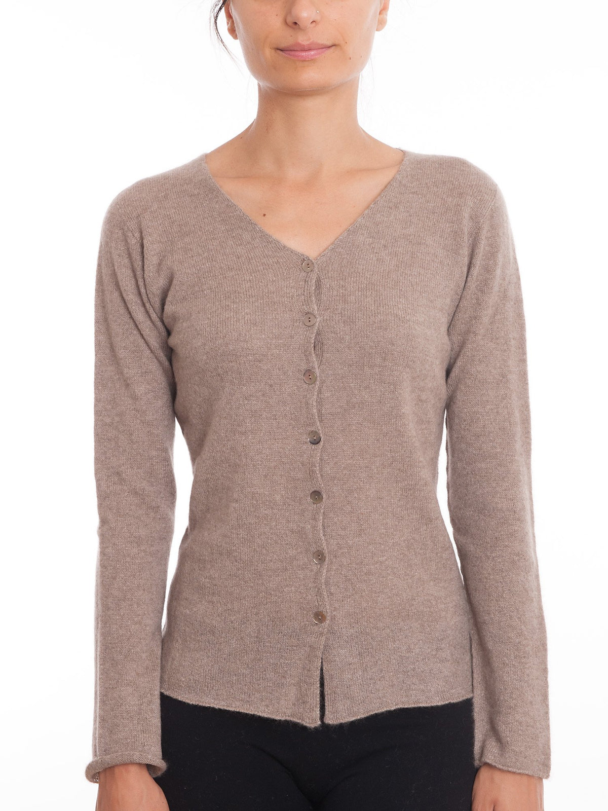 Strickjacke aus 100 % Kaschmir, Farbe Nerz | Dalle Piane Cashmere