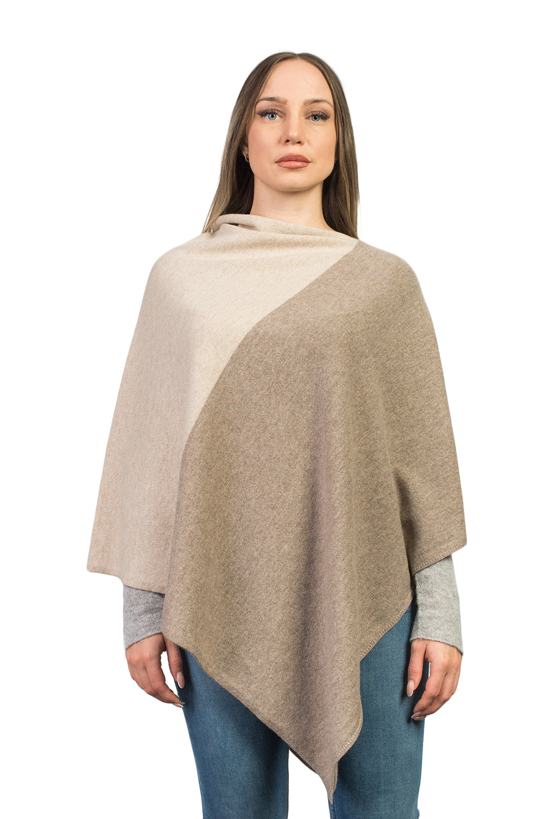 Poncho zweifarbig 100 % Kaschmir, Farbe Nerz-Beige | Dalle Piane Cashmere