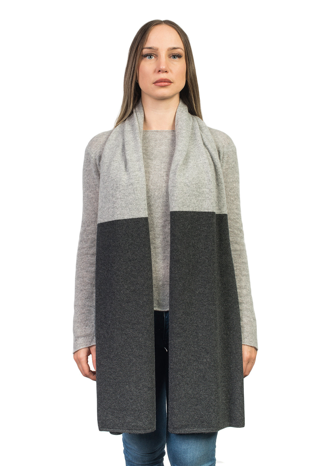 Zweifarbige Stola 100 % Kaschmir, Farbe Anthrazit-Grau | Dalle Piane Cashmere