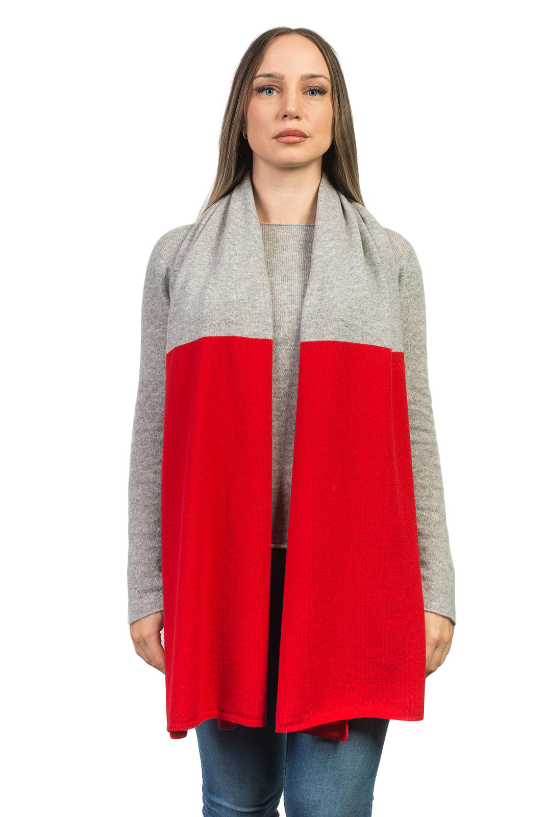 Zweifarbige Stola 100 % Kaschmir, Farbe Rot-Grau | Dalle Piane Cashmere