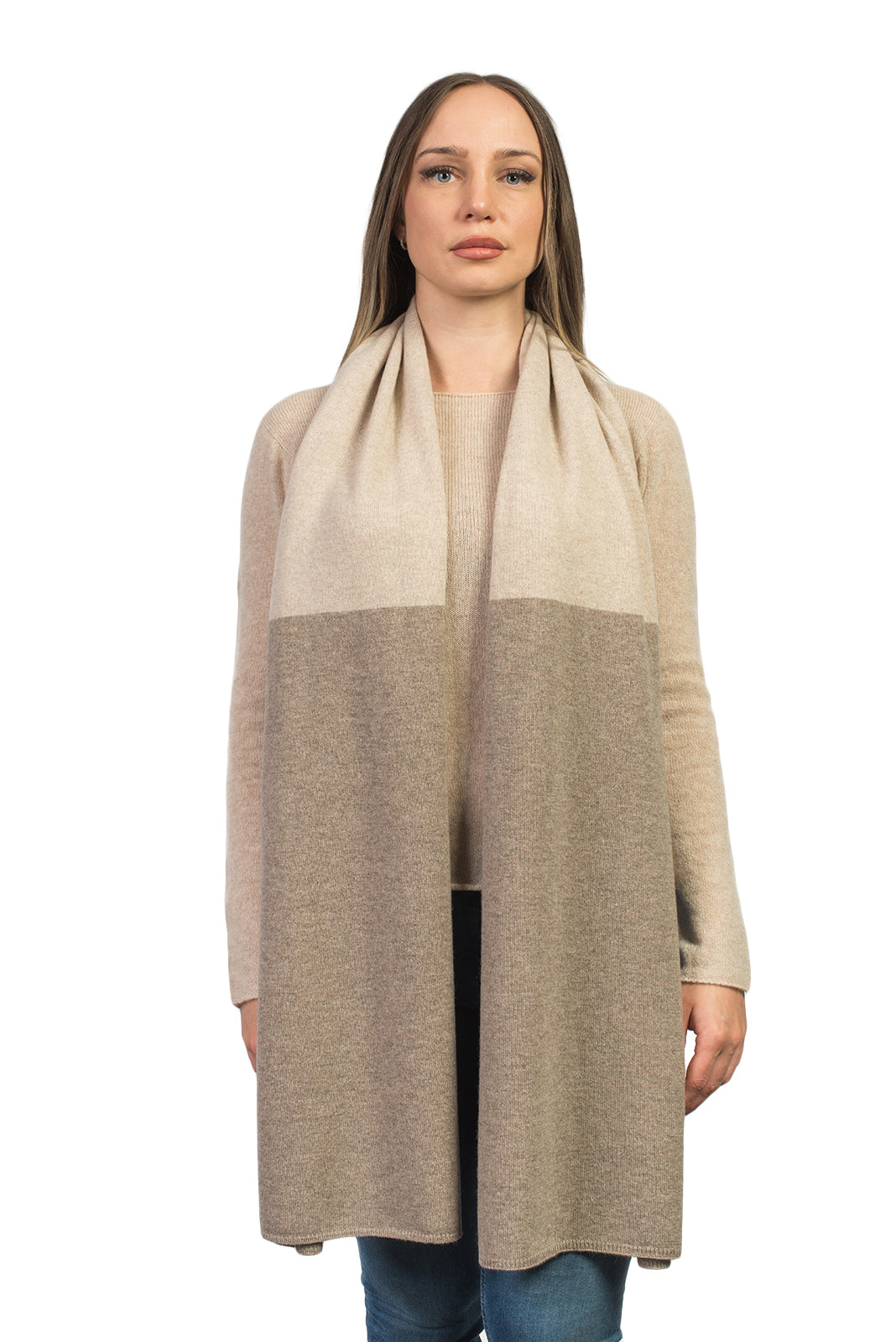 Zweifarbige Stola 100 % Kaschmir, Farbe Nerz-Beige | Dalle Piane Cashmere