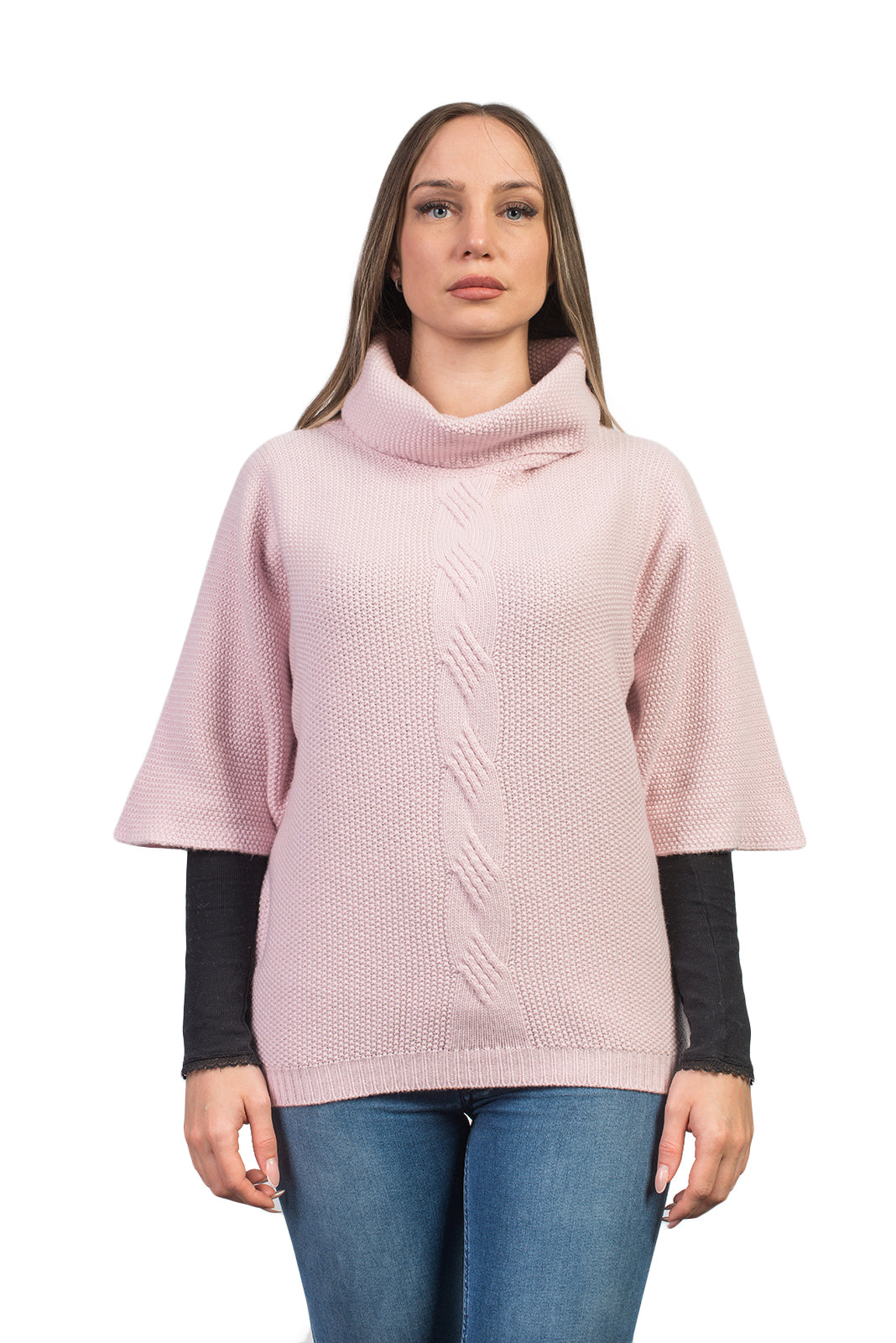 Fledermauspullover aus Kaschmirmischung mit Zopfmuster, Farbe Rosa | Dalle Piane Cashmere