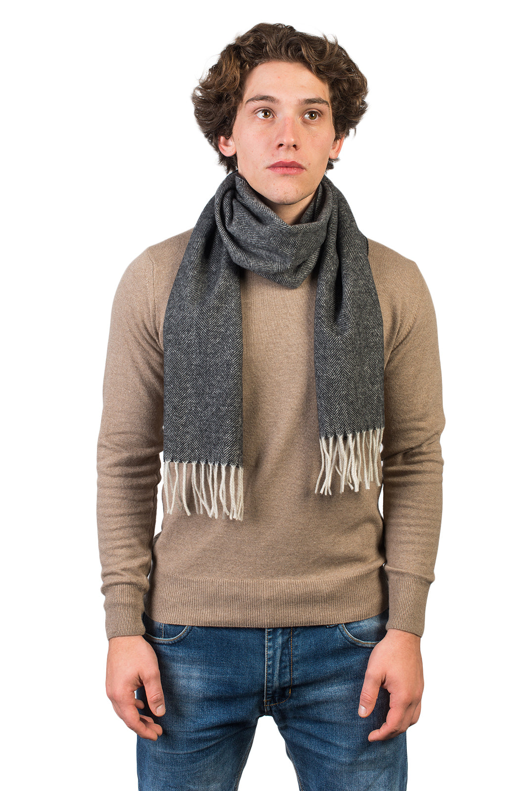Fischgrät-Schal aus Wolle und Kaschmir, Farbe Schwarz | Dalle Piane Cashmere
