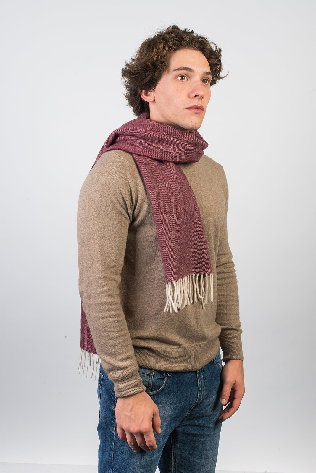 Fischgrät-Schal aus Wolle und Kaschmir, Farbe Bordeaux, Ansicht 2 | Dalle Piane Cashmere