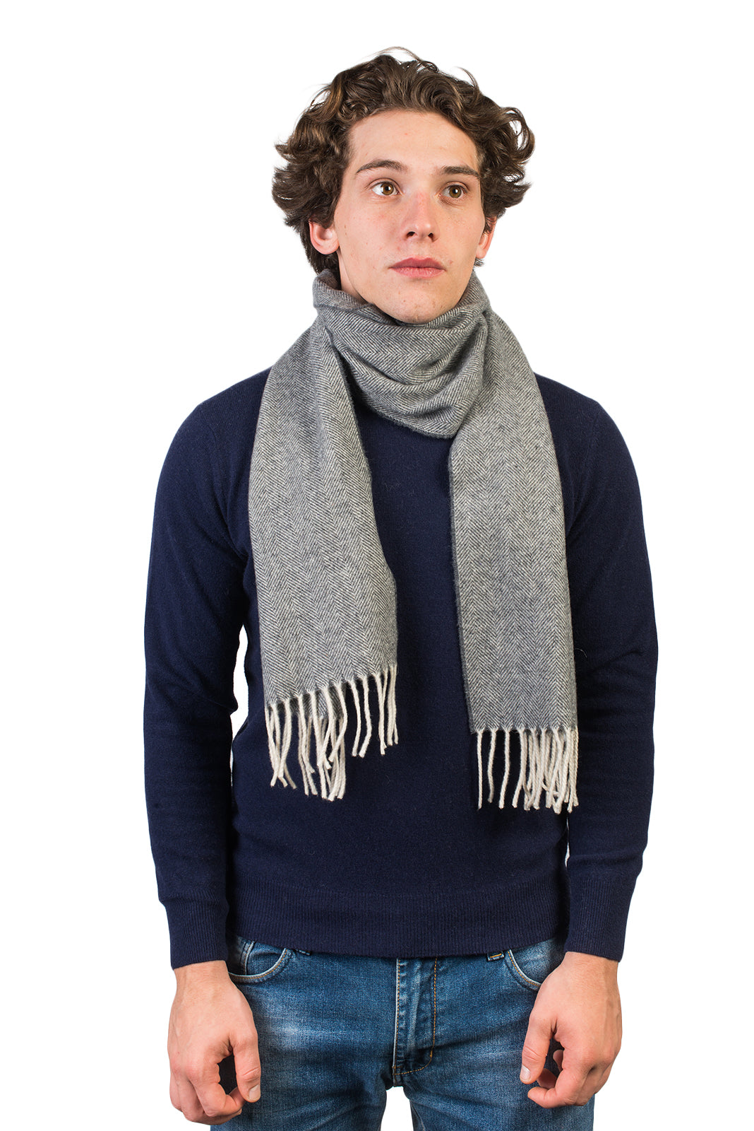 Fischgrät-Schal aus Wolle und Kaschmir, Farbe Dunkelgrau | Dalle Piane Cashmere