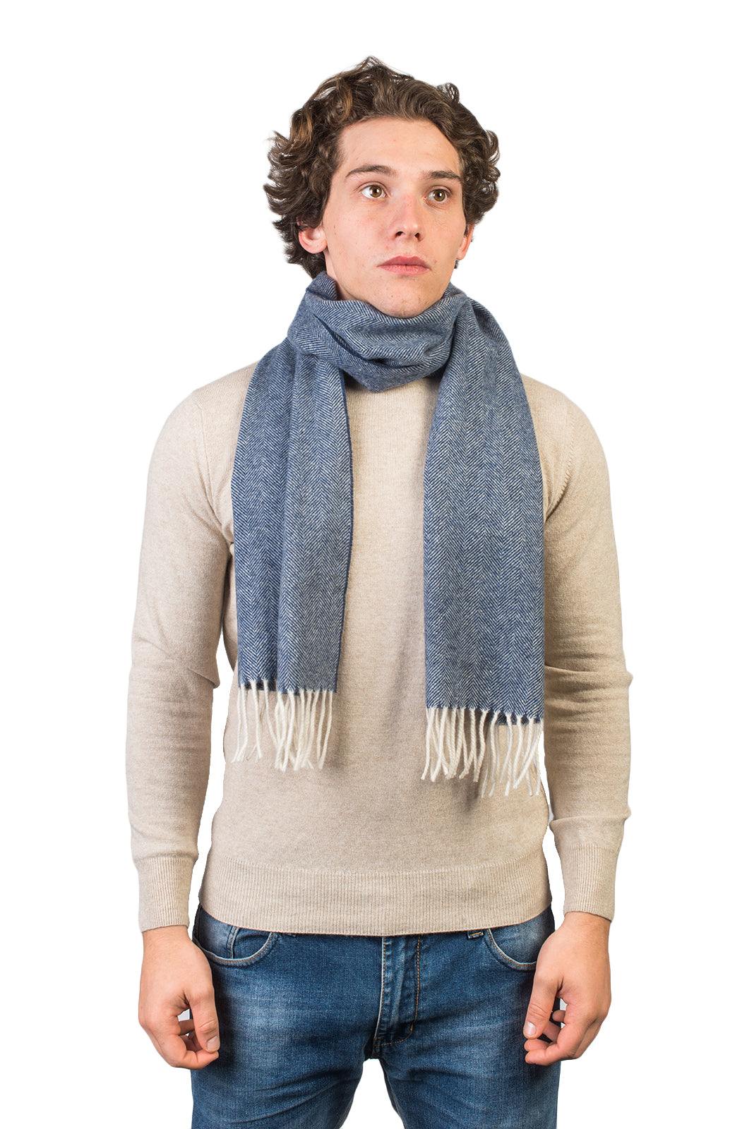 Fischgrät-Schal aus Wolle und Kaschmir, Farbe Blau | Dalle Piane Cashmere