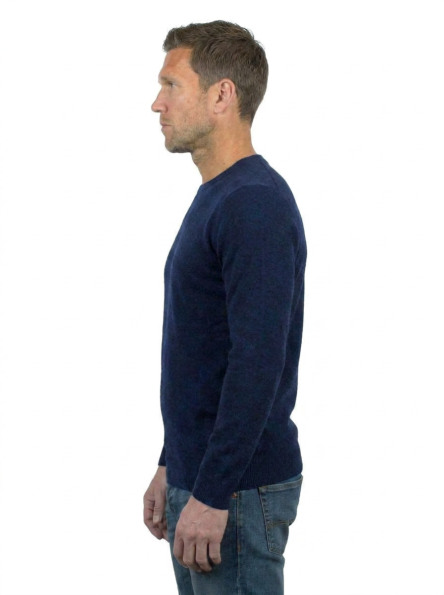 Rundhals 100 % Baumwolle, Farbe Blau, Ansicht 3 | Dalle Piane Cashmere