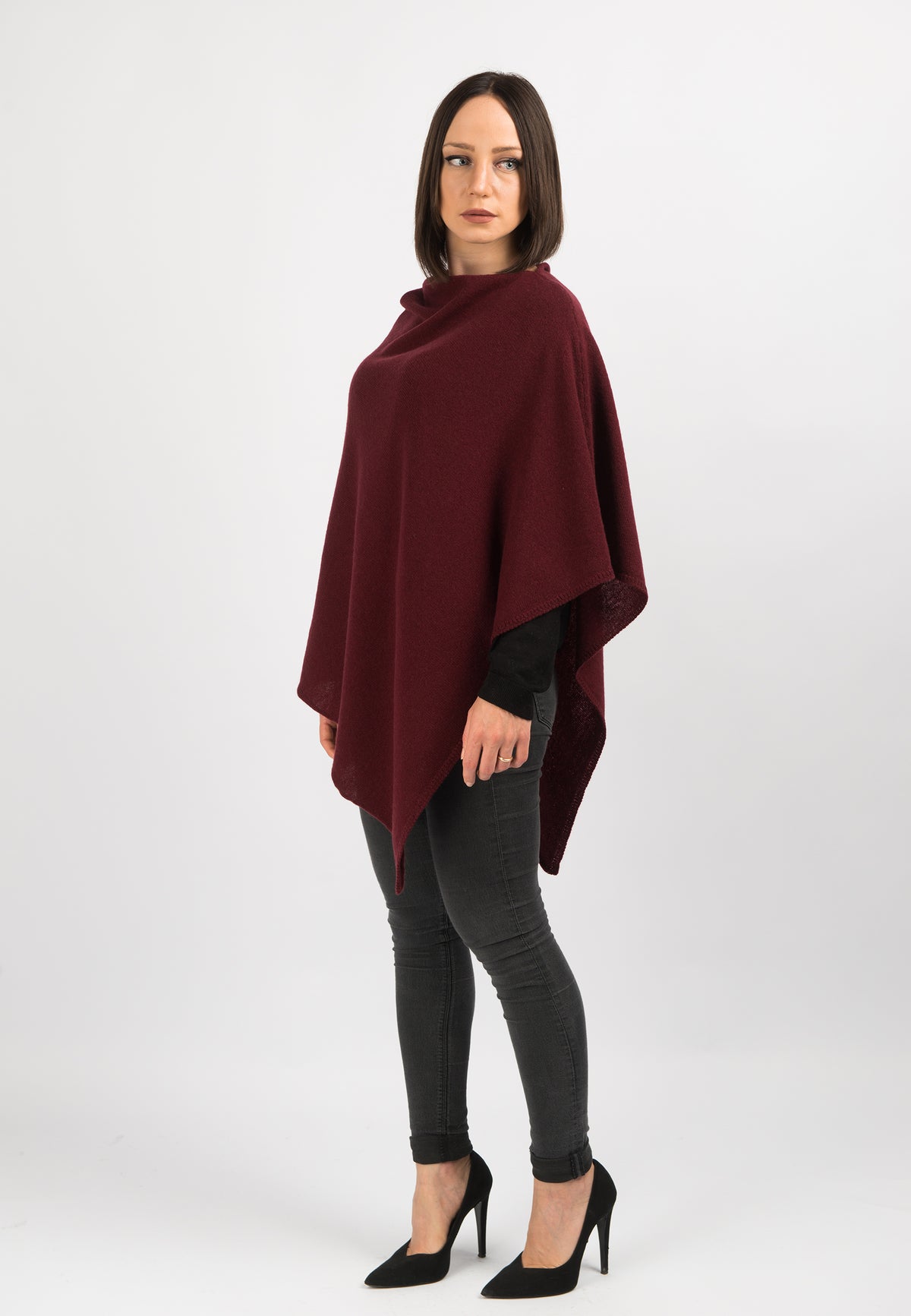 Poncho 100 % Kaschmir, Farbe Bordeaux, Ansicht 2 | Dalle Piane Cashmere