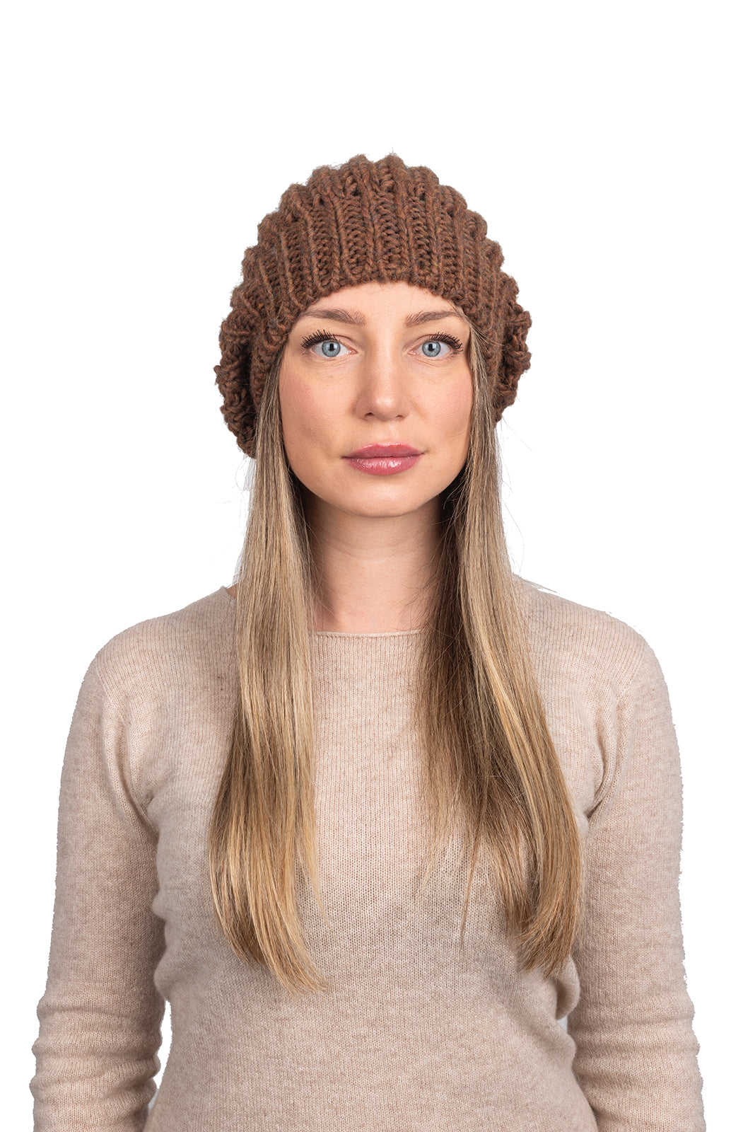Mütze im englischen Strick, Farbe Mokka | Dalle Piane Cashmere