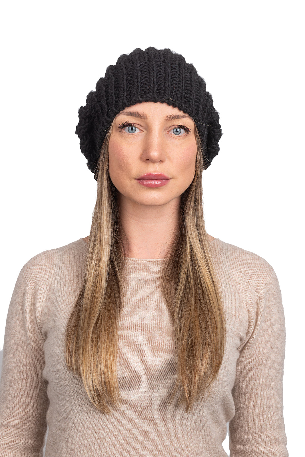 Mütze im englischen Strick, Farbe Schwarz | Dalle Piane Cashmere