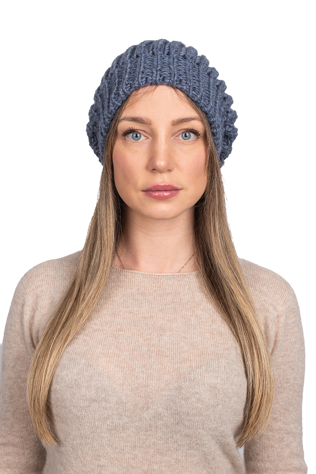 Mütze im englischen Strick, Farbe Jeans | Dalle Piane Cashmere