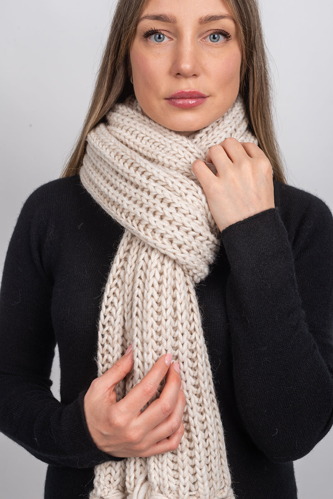 Schal im Englischen Rippenstrick mit Fransen, Farbe Mokka, Ansicht 3 | Dalle Piane Cashmere