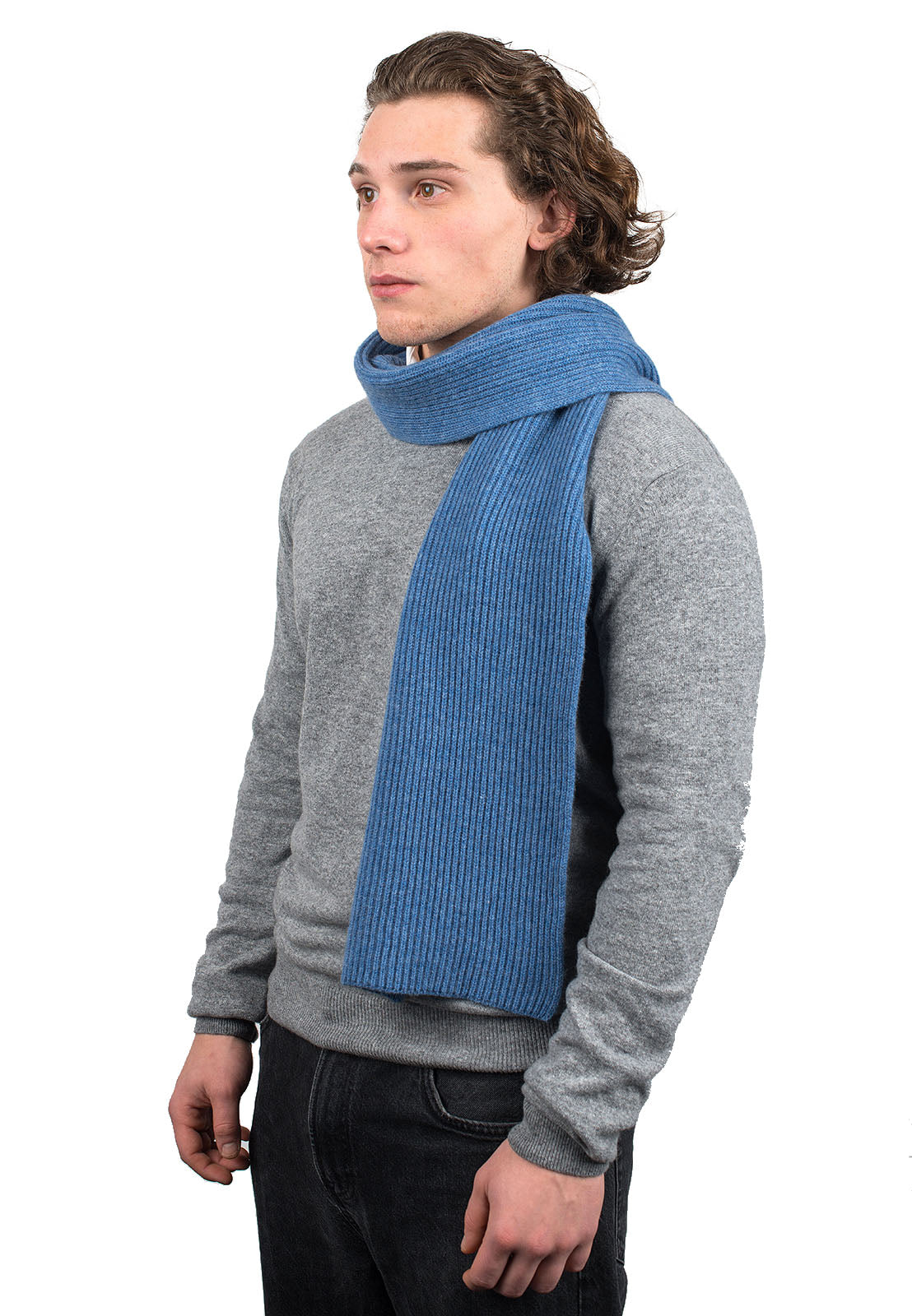 Rippenstich Schal 100 % Kaschmir, Farbe Blau, Ansicht 2 | Dalle Piane Cashmere