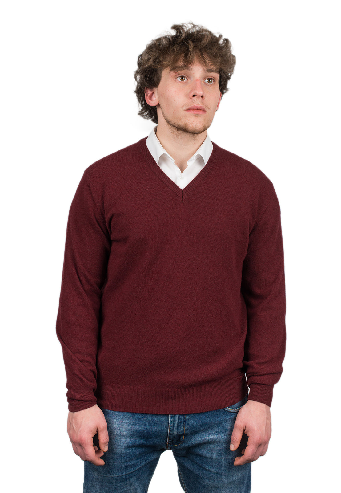 V-Ausschnitt aus Kaschmirmischung, Farbe Bordeaux | Dalle Piane Cashmere