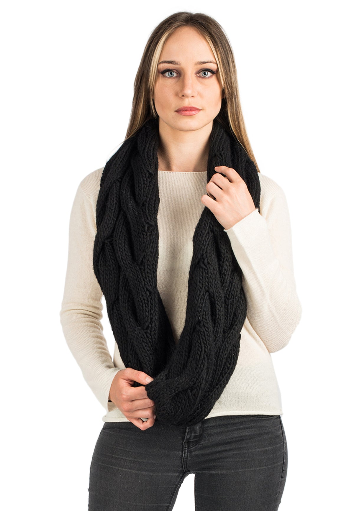 Schal mit Zöpfen, Farbe Schwarz | Dalle Piane Cashmere