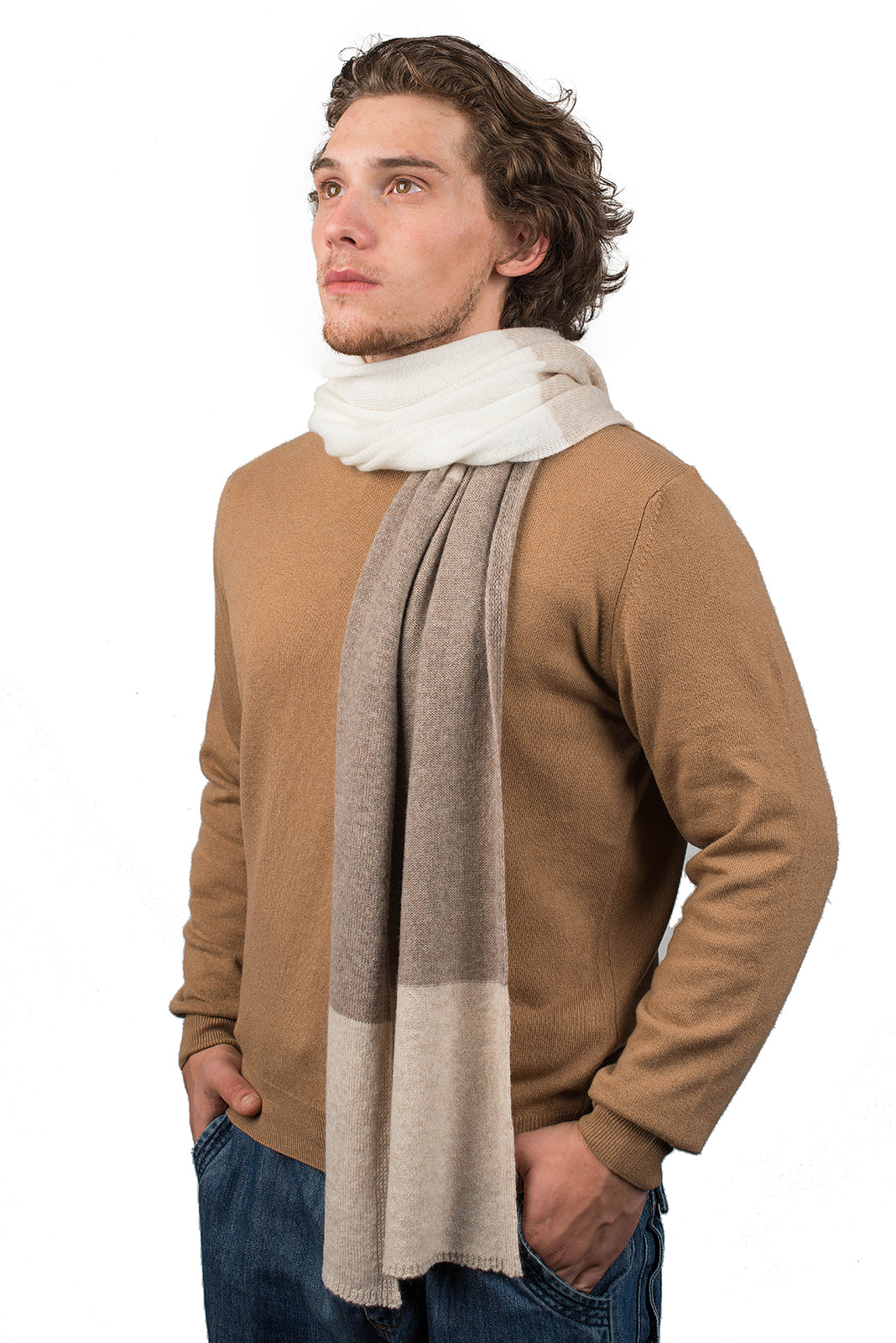 Herrenschal aus 100 % Kaschmir in drei Tönen, Farbe Beige-Nerz-Creme | Dalle Piane Cashmere