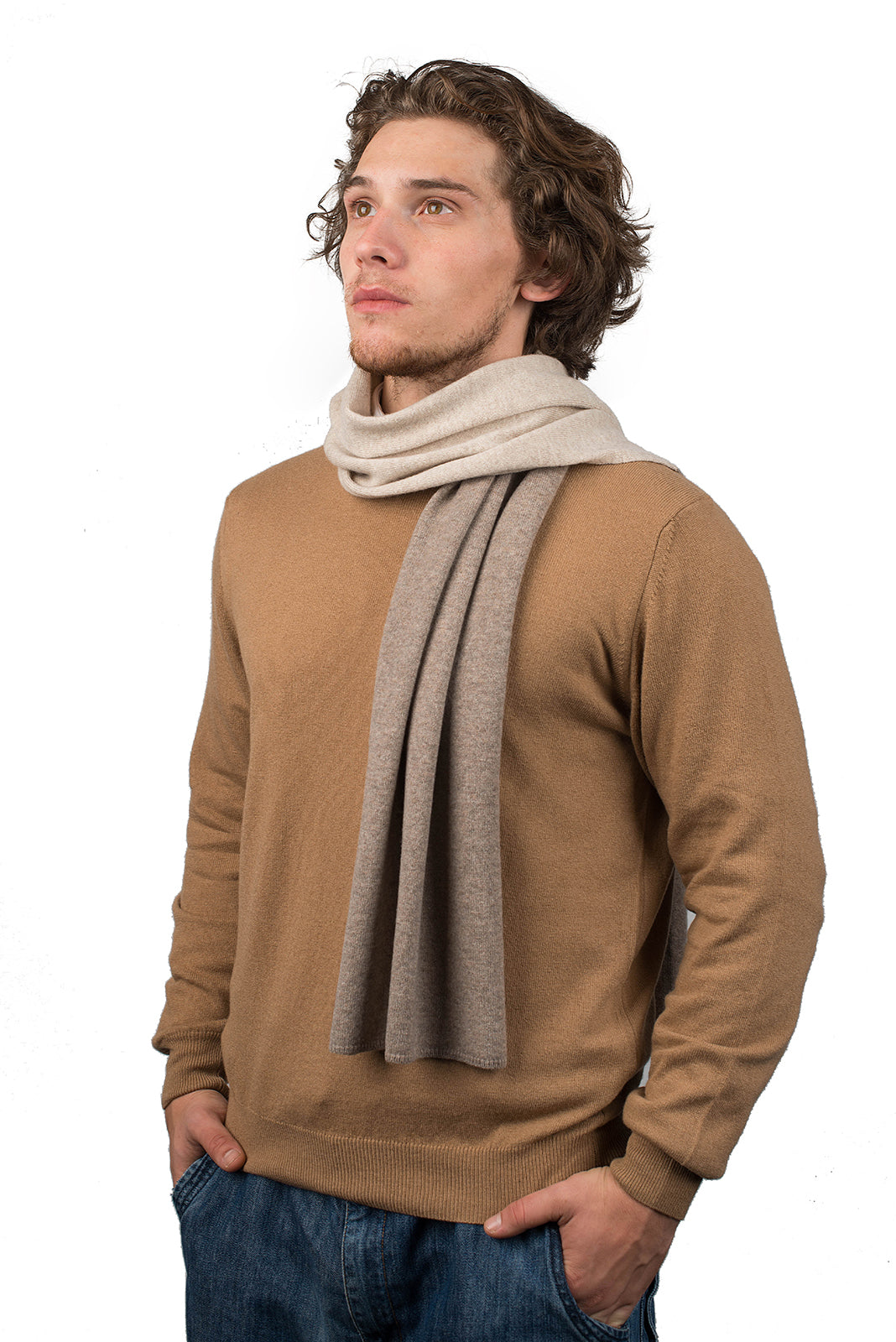 Zweifarbiger Schal 100 % Kaschmir, Farbe Nerz-Beige | Dalle Piane Cashmere