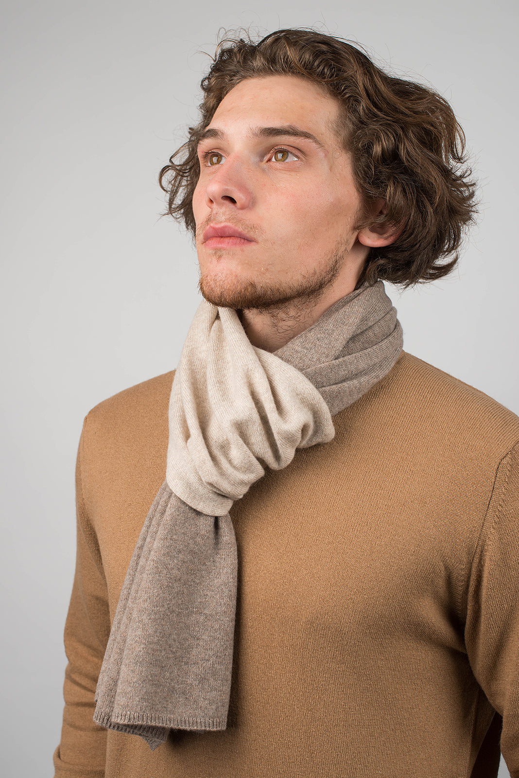 Zweifarbiger Schal 100 % Kaschmir, Farbe Nerz-Beige, Ansicht 3 | Dalle Piane Cashmere