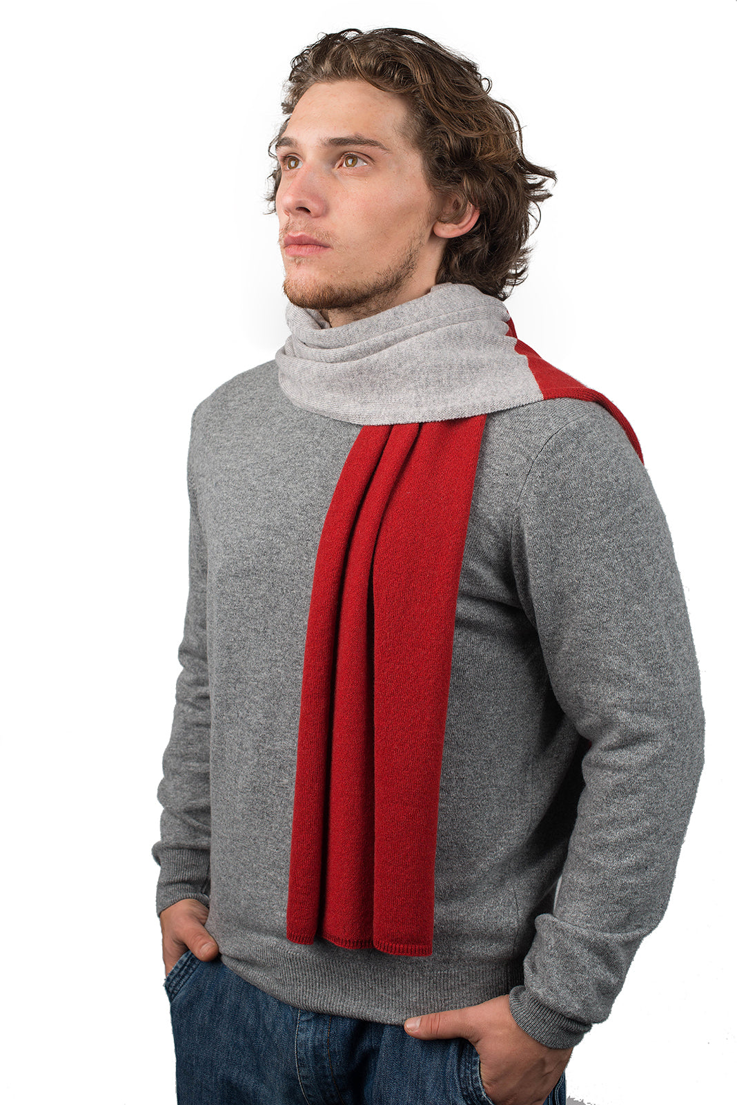 Zweifarbiger Schal 100 % Kaschmir, Farbe Rot-Grau | Dalle Piane Cashmere