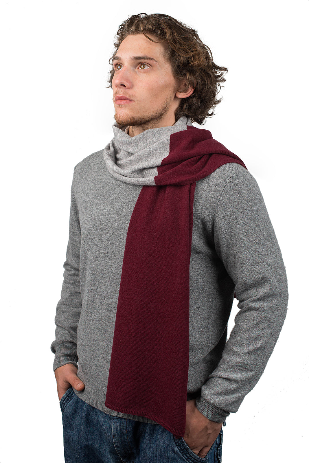 Zweifarbiger Schal 100 % Kaschmir, Farbe Bordeaux-Grau | Dalle Piane Cashmere