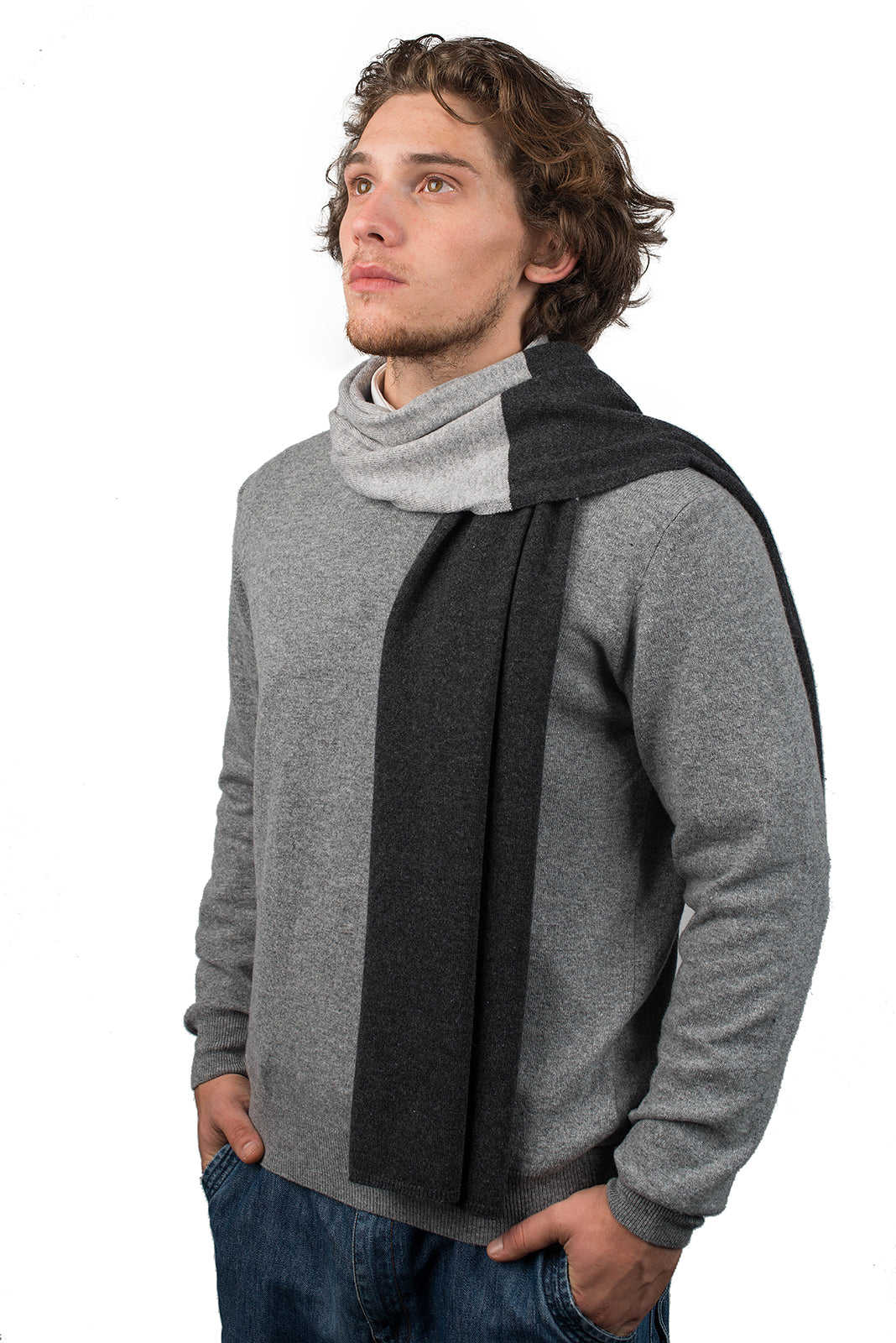 Zweifarbiger Schal 100 % Kaschmir, Farbe Anthrazit-Grau | Dalle Piane Cashmere